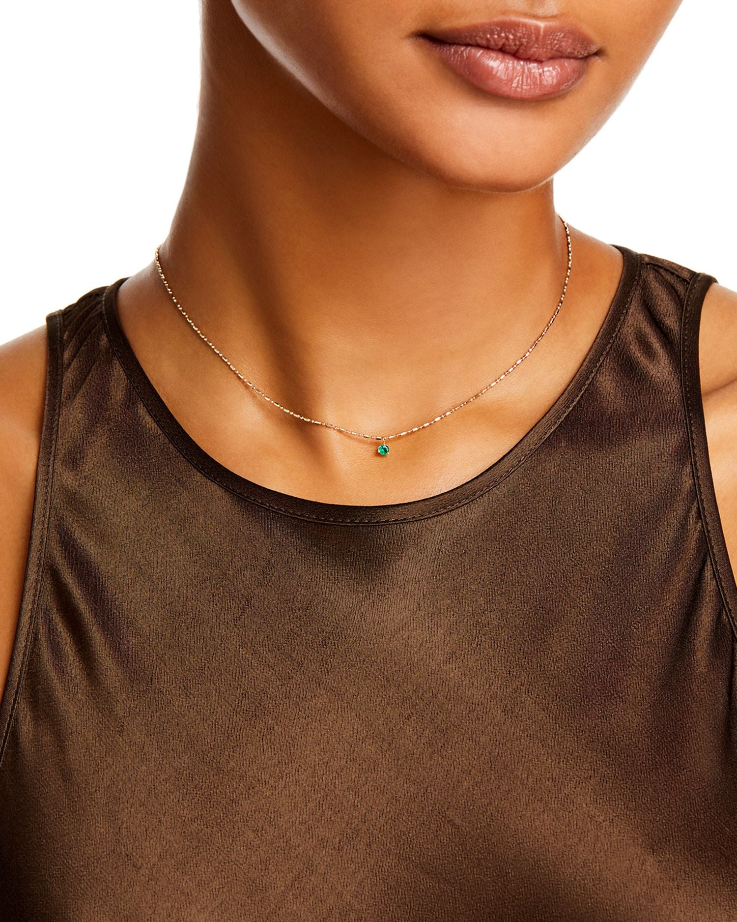 14K Yellow Gold Emerald Gemstones Emerald Solitaire Pendant Necklace, 16'