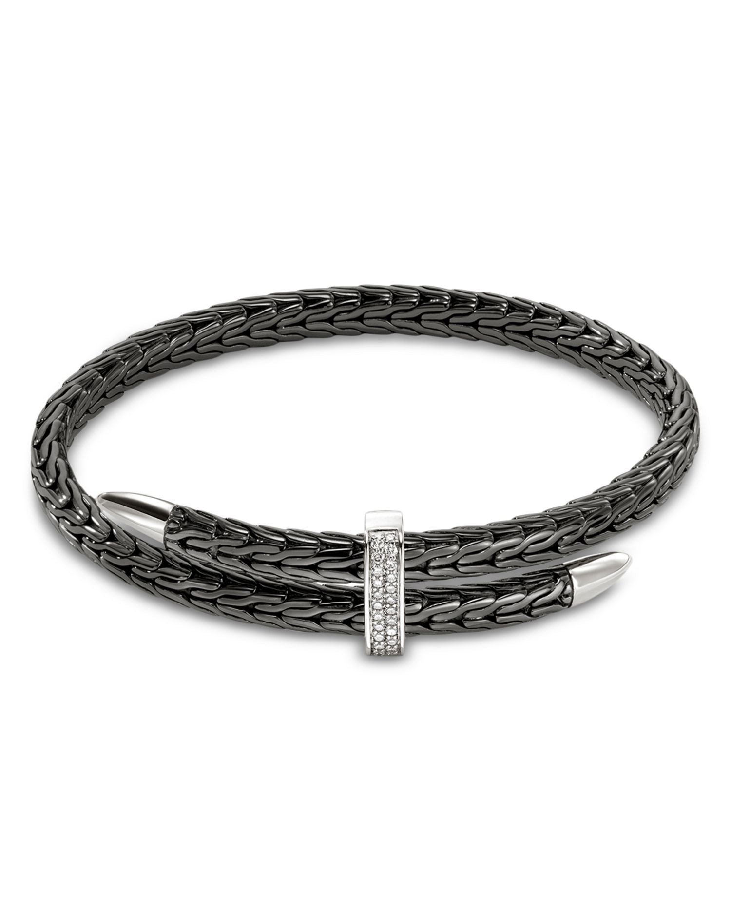 Sterling Silver Classic Chain Diamond Pavé Bypass Cuff Bracelet