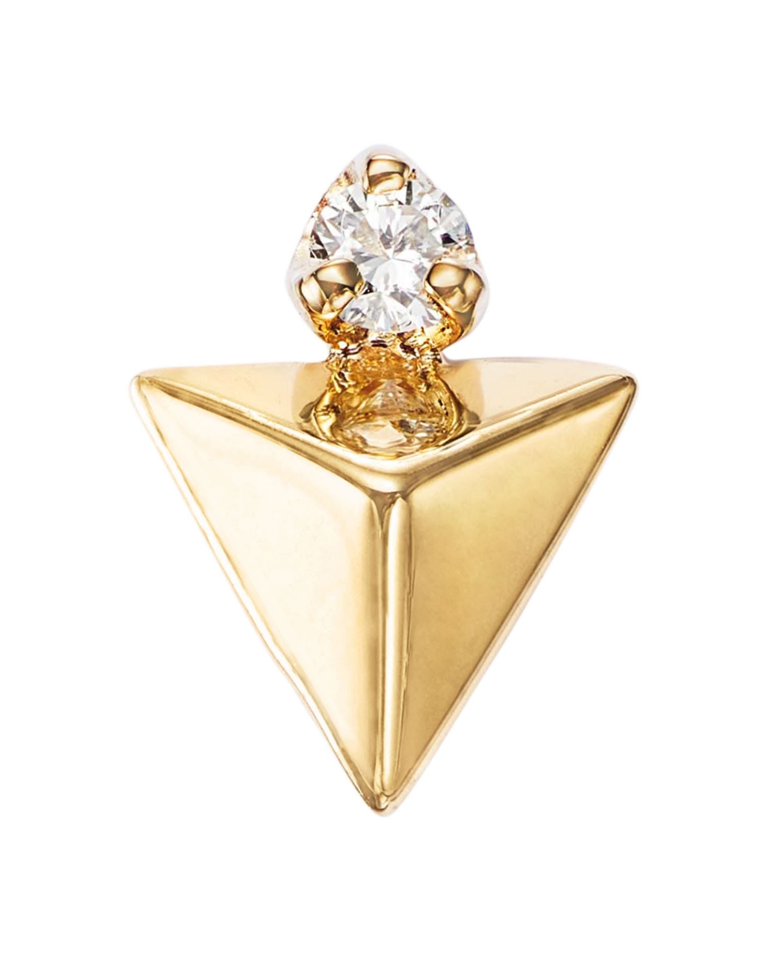 14K Yellow Gold Diamond Pyramid Single Stud Earring