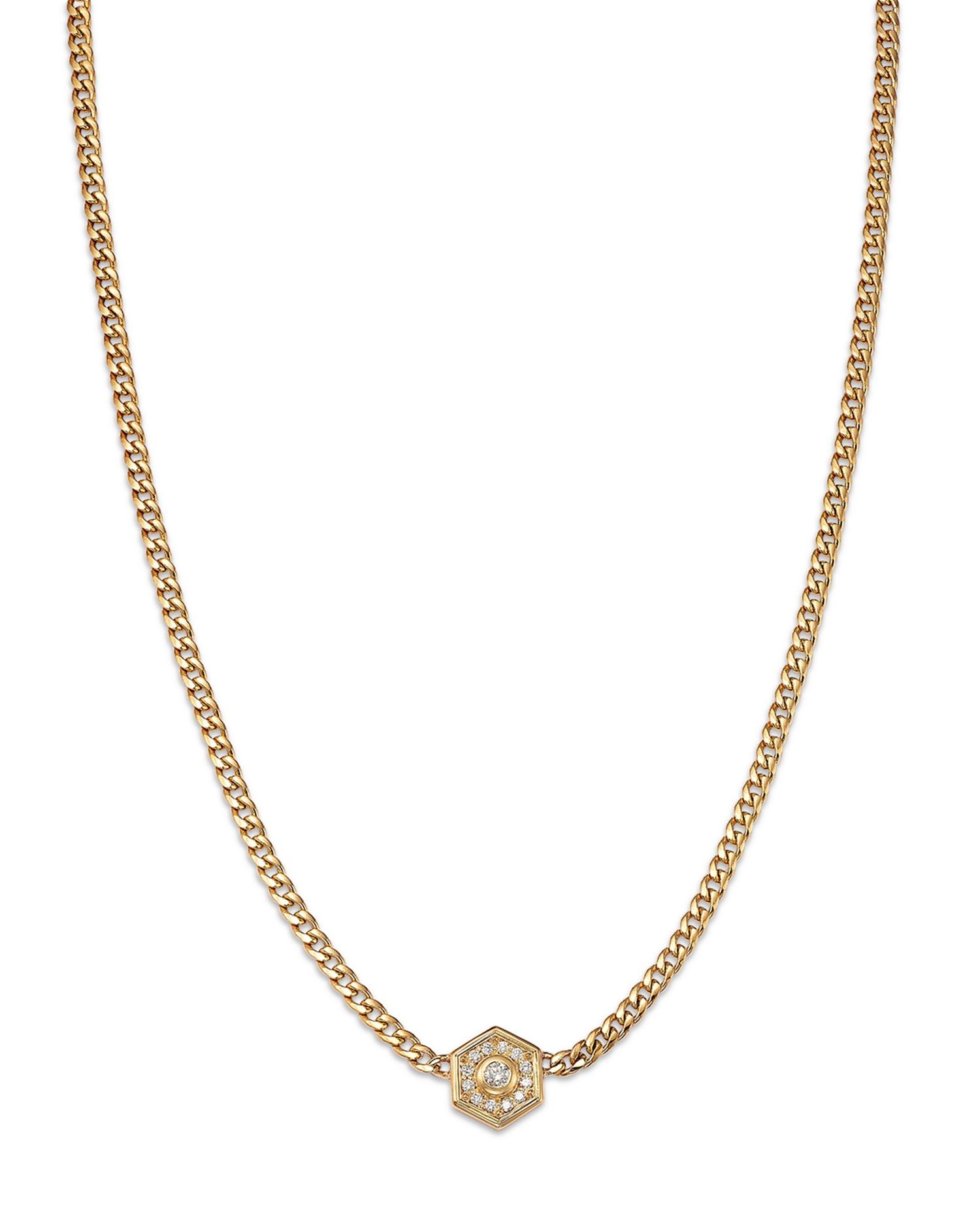 14K Yellow Gold Paris Diamond Hexagon Collar Necklace, 16-18'