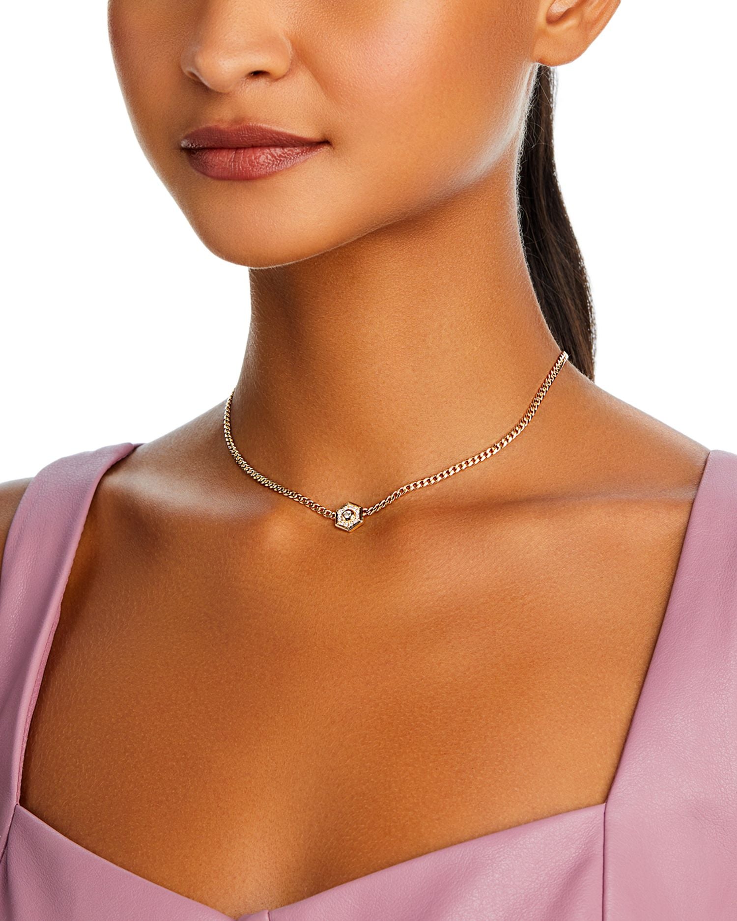 14K Yellow Gold Paris Diamond Hexagon Collar Necklace, 16-18'