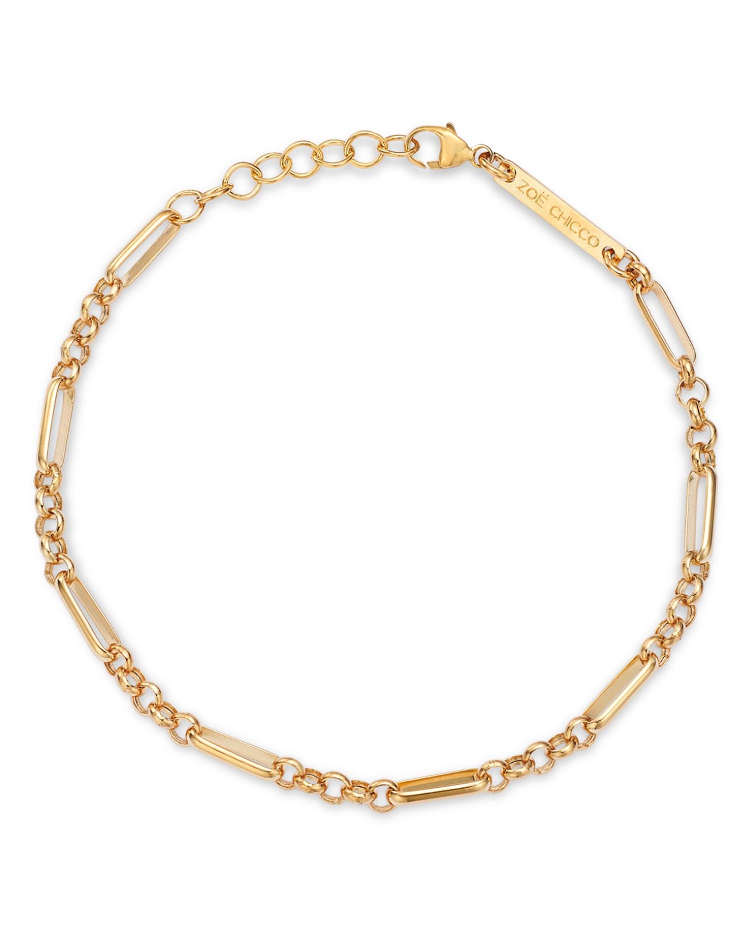 14K Yellow Gold Heavy Metal Mixed Rolo & Paperclip Link Bracelet