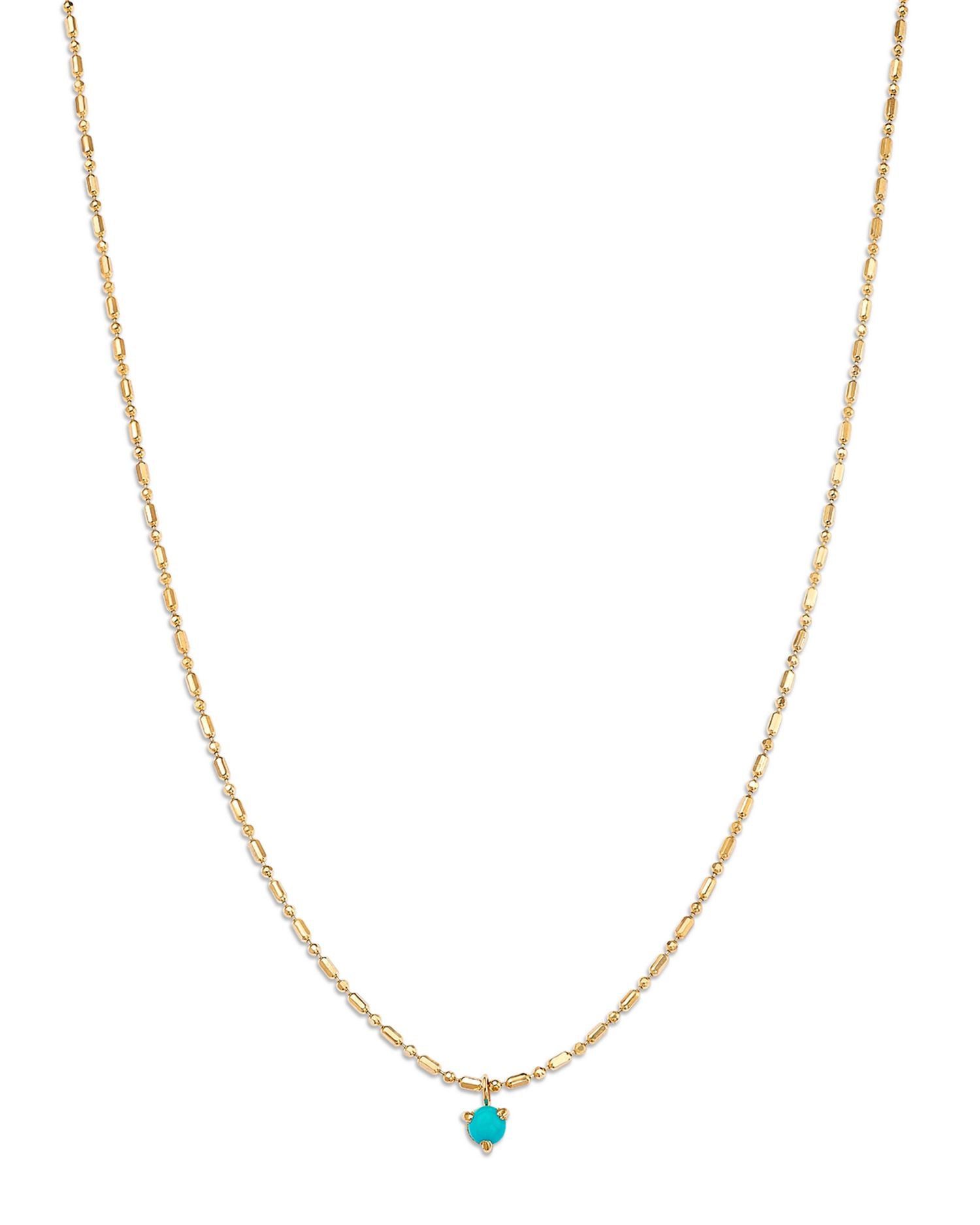 14K Yellow Gold Turquoise Solitaire Pendant Necklace, 16'