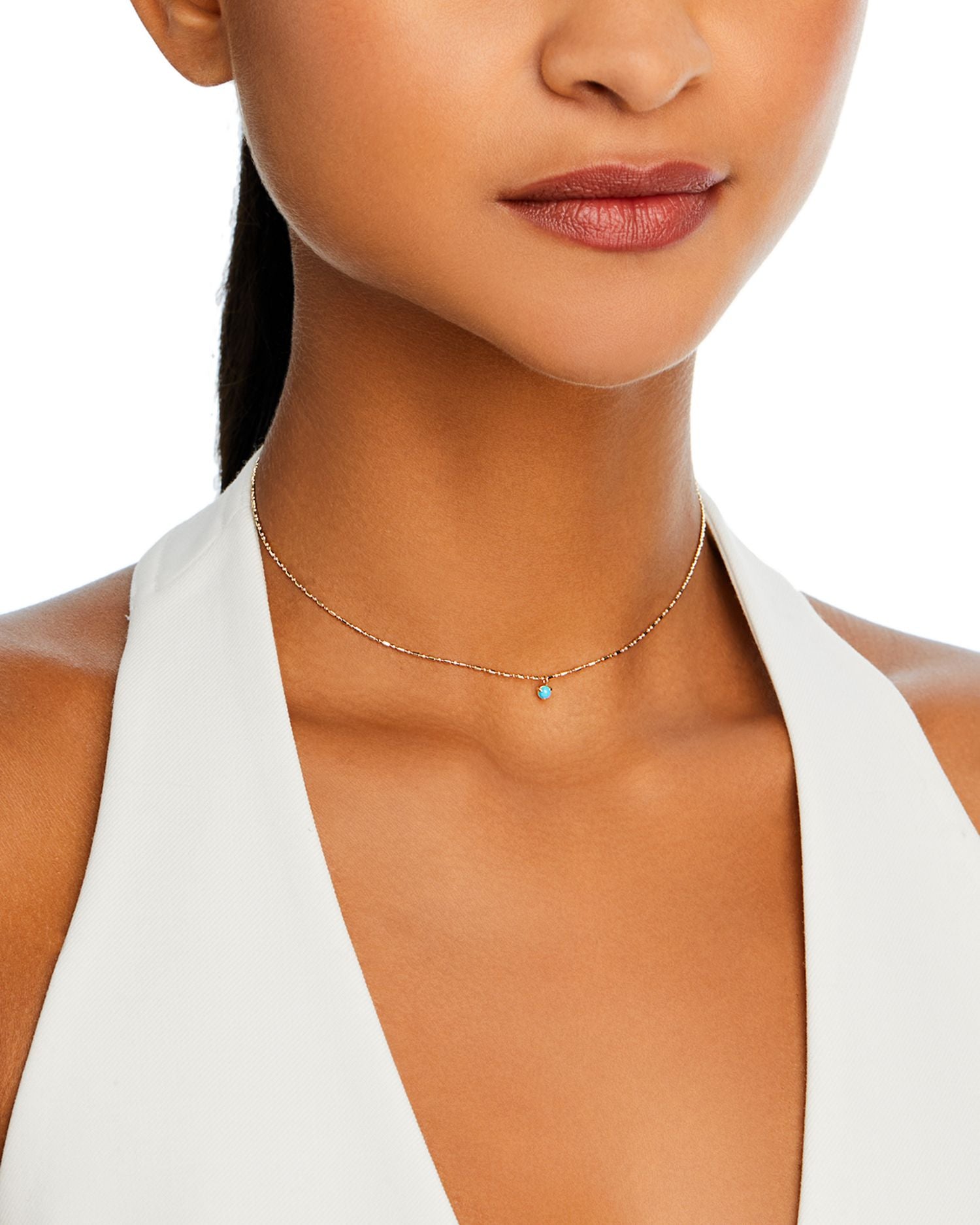 14K Yellow Gold Turquoise Solitaire Pendant Necklace, 16'