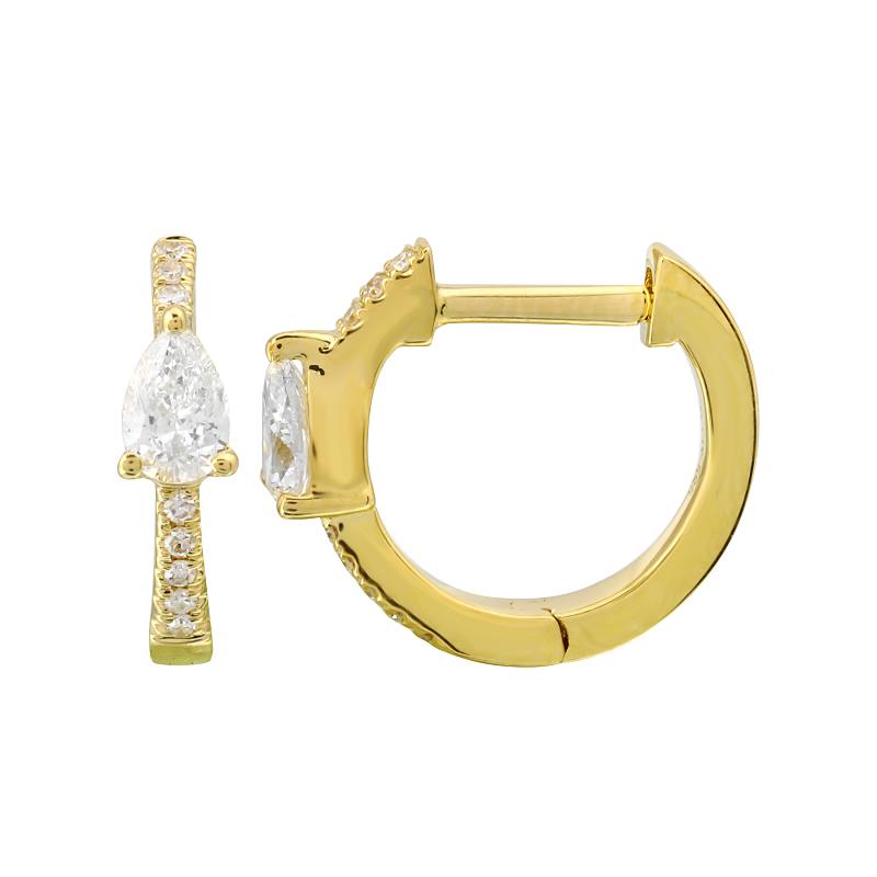 Gold Diamond Pear Mini Hoop Earring