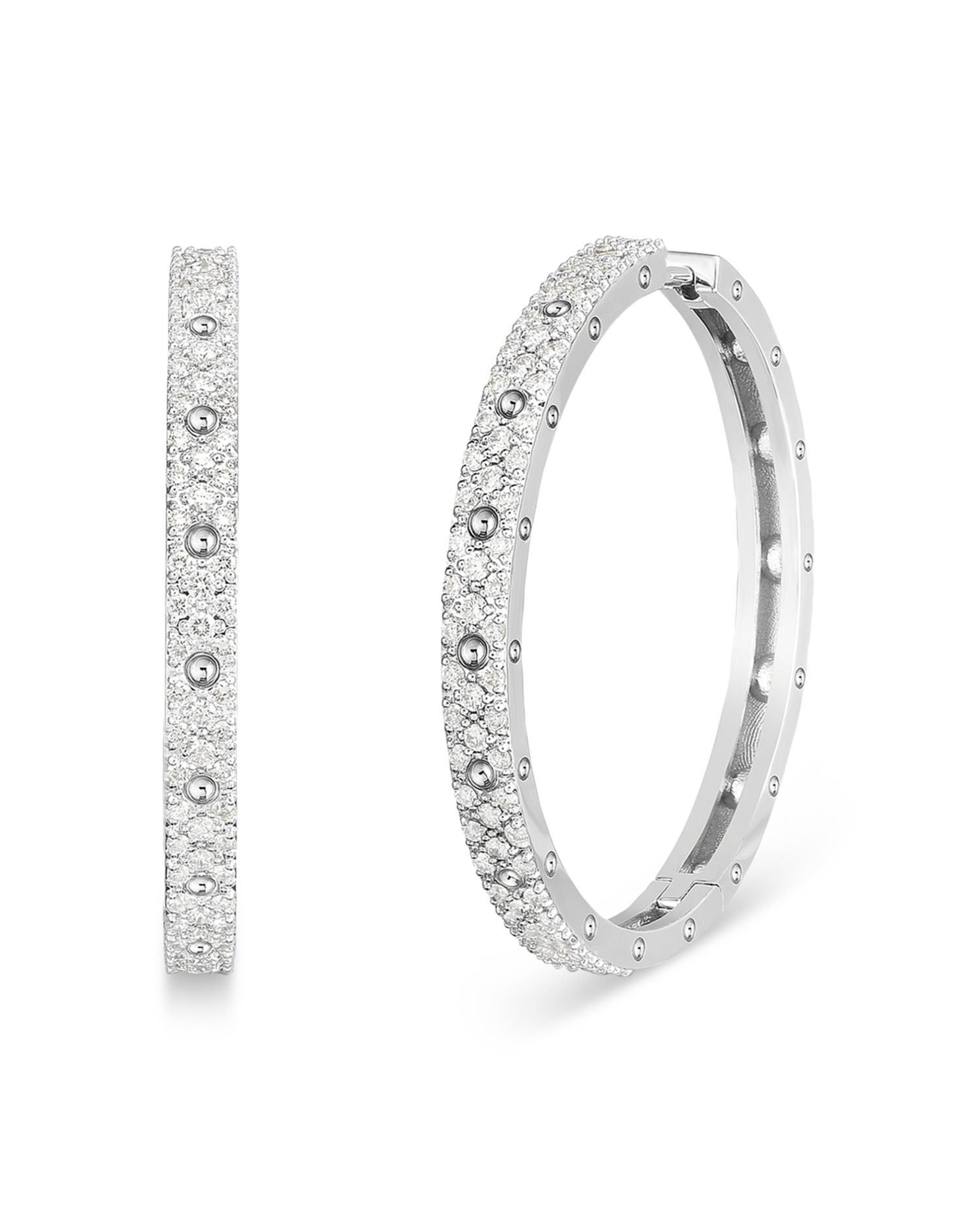 18K White Gold Symphony Diamond Medium Hoop Earrings