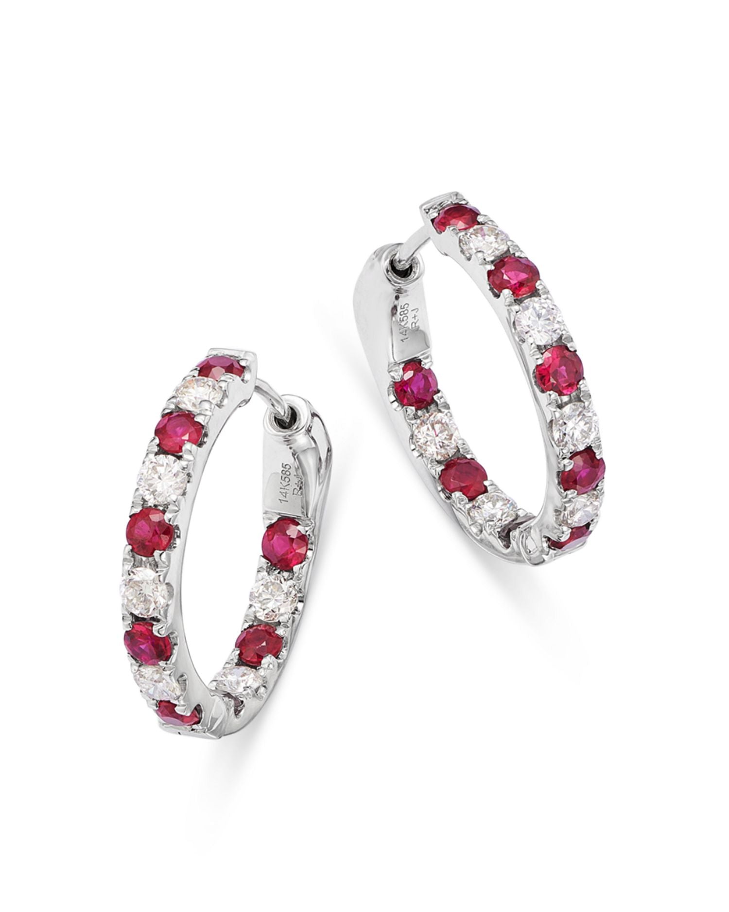 Diamond & Precious Stone Inside Out Hoop Earrings in 14K White Gold