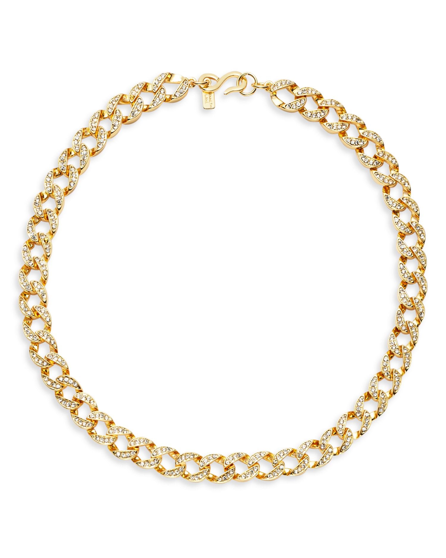Pavé Curb Chain Collar Necklace in Gold Tone, 17'