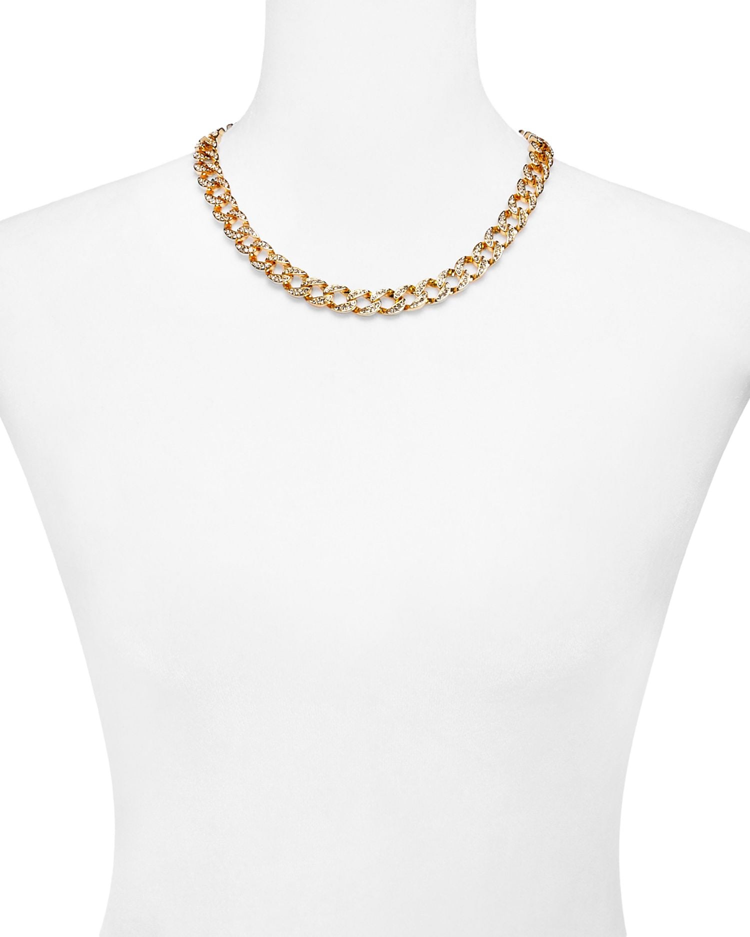 Pavé Curb Chain Collar Necklace in Gold Tone, 17'