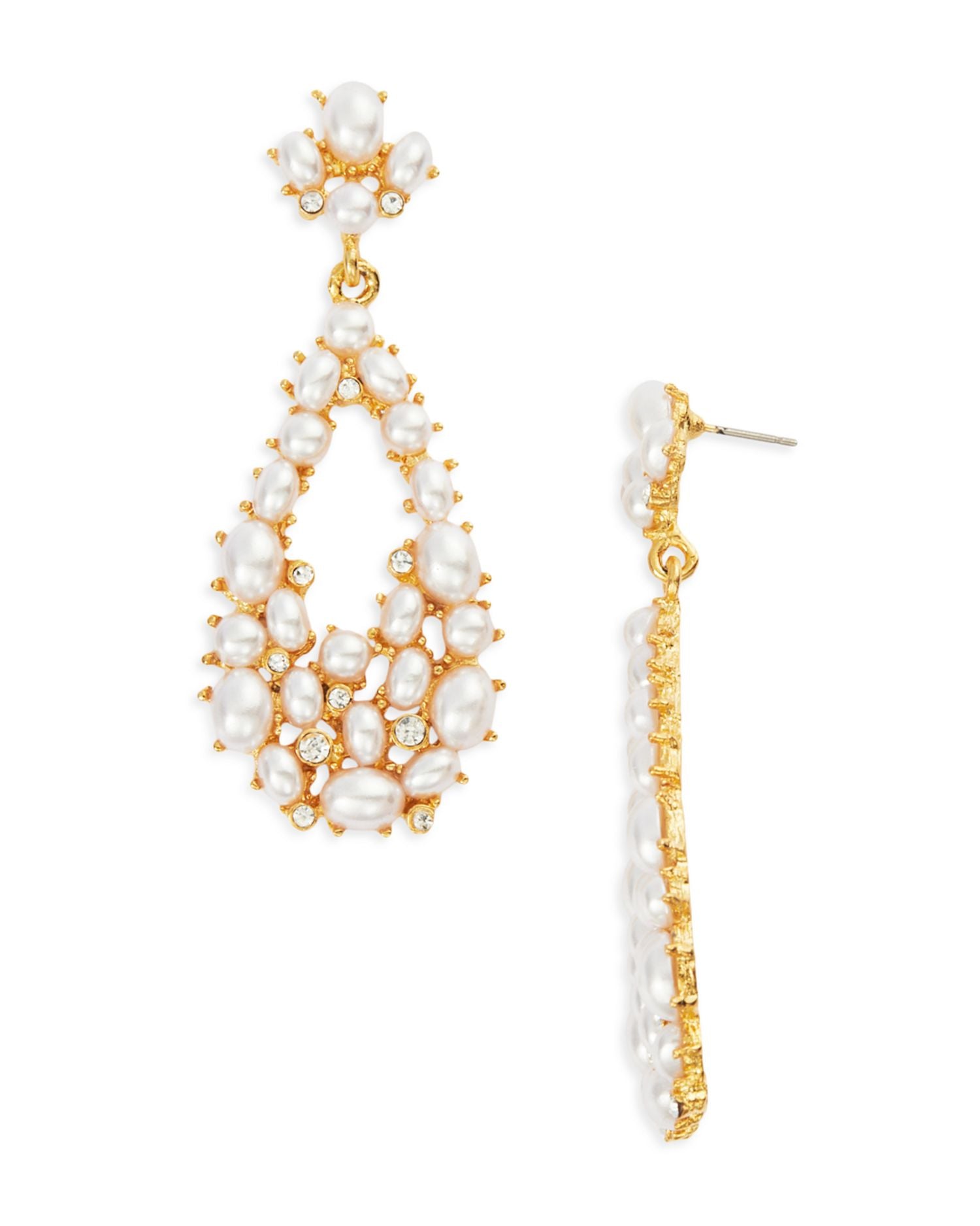Imitation Pearl Cluster Drop Earrings in Gold Tone