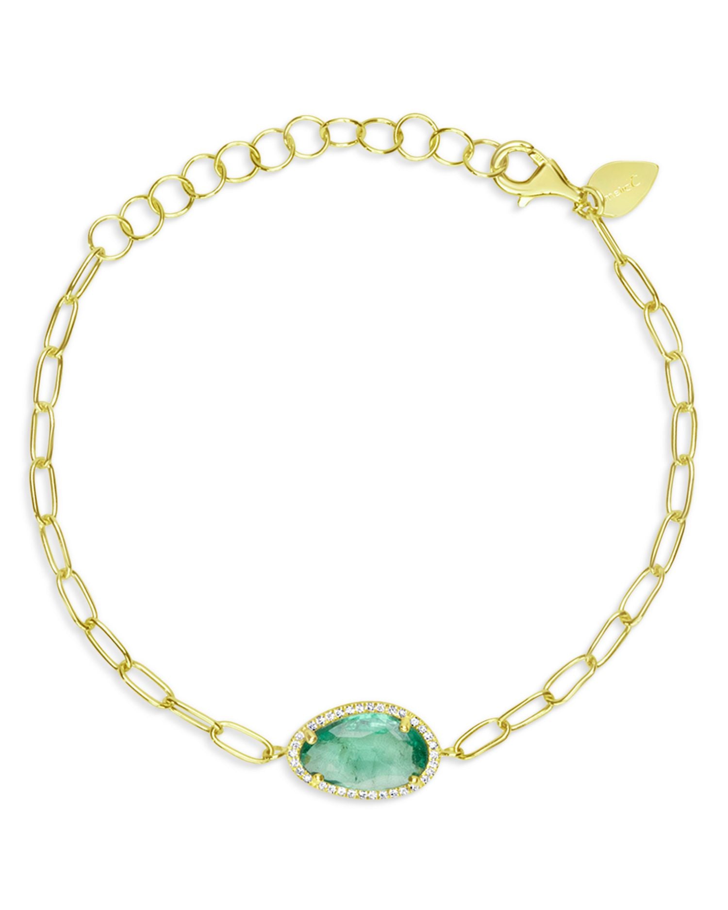 14K Yellow Gold Emerald & Diamond Halo Link Bracelet