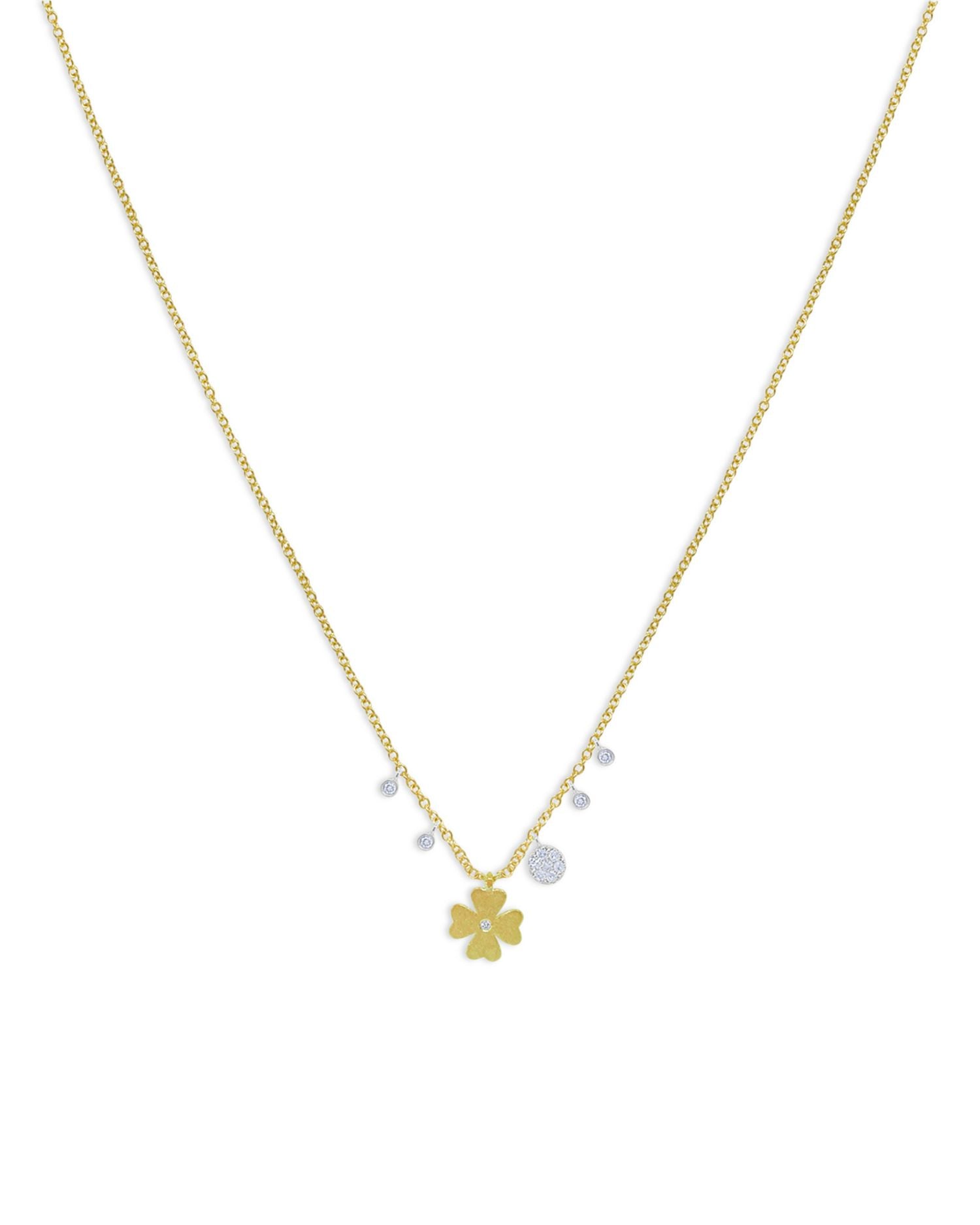 14K Yellow & White Gold Diamond Clover Dangle Pendant Necklace, 16-18'