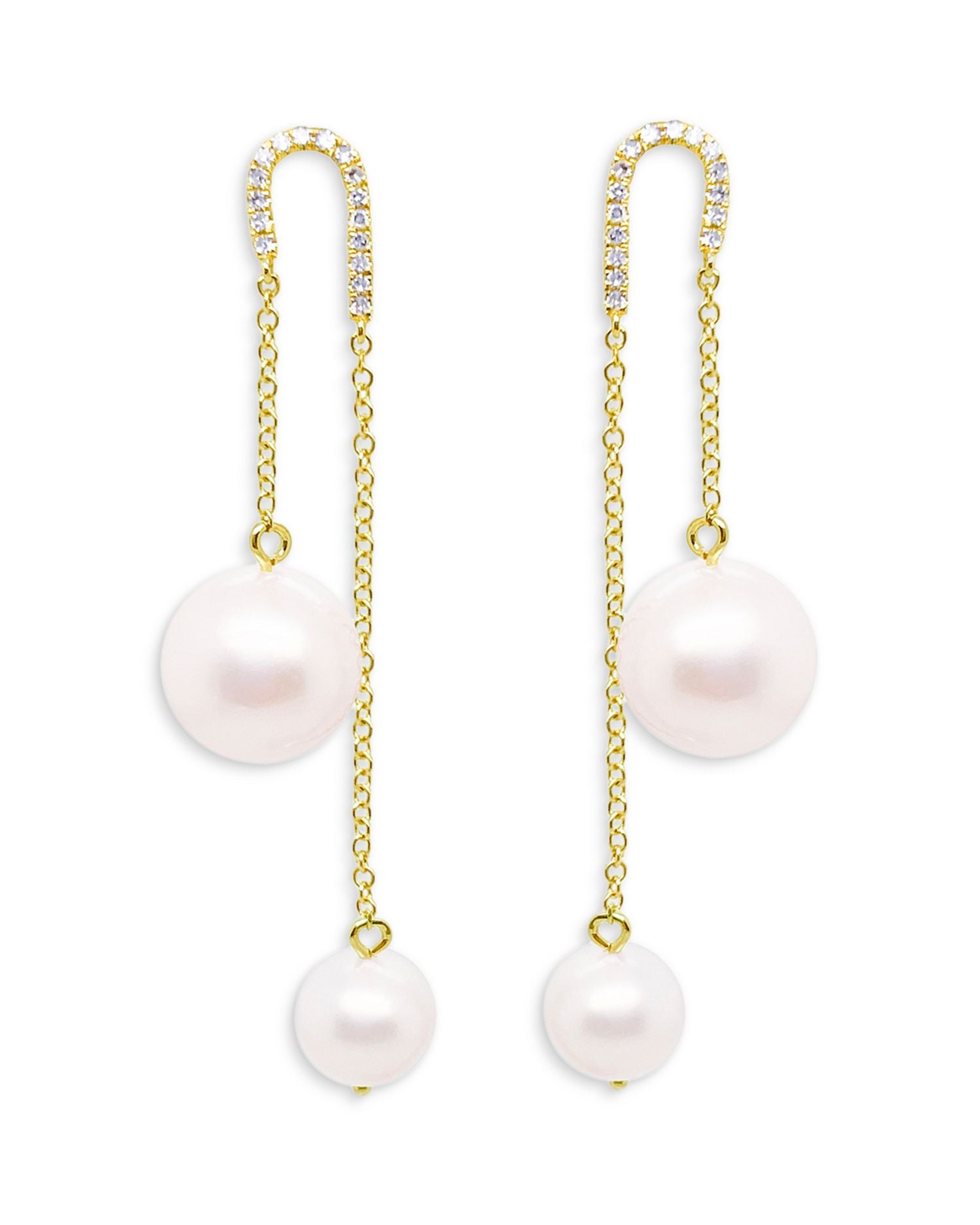 14K Yellow Gold Cultured Freshwater Pearl Chain Drop Threader Earrings