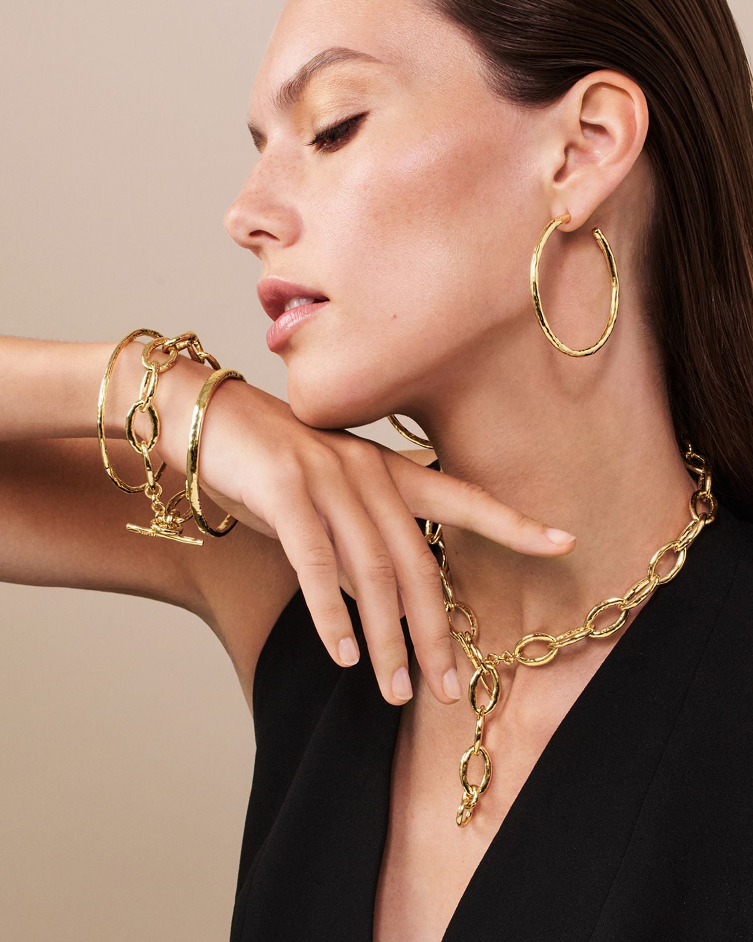 18K Yellow Gold Classico Hammered Extra Large Hoop Earrings