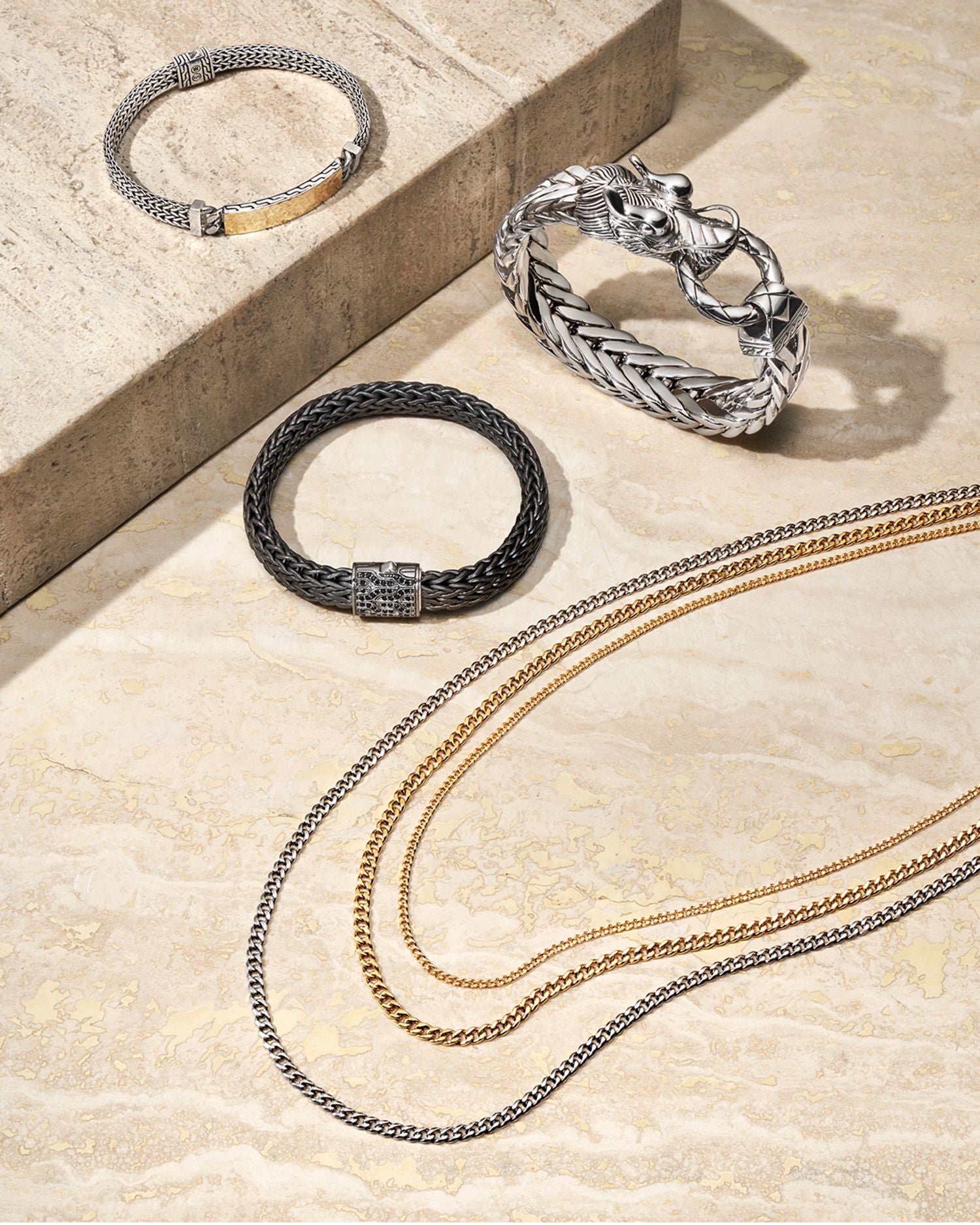 Sterling Silver & 18K Bonded Yellow Gold Classic Chain Black Sapphire Slim Station Bracelet