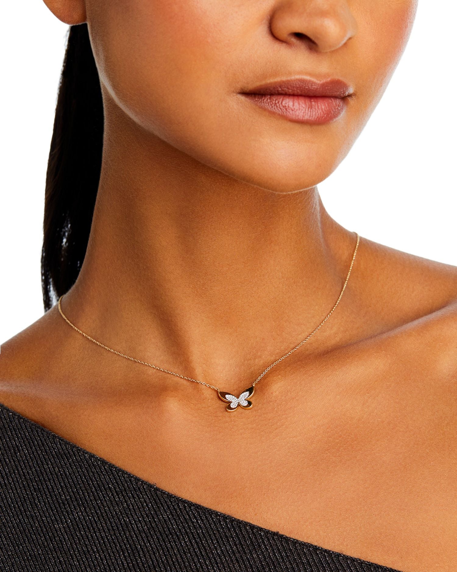 Diamond Butterfly Pendant Necklace in 14K Yellow Gold, 1.0 ct. t.w.