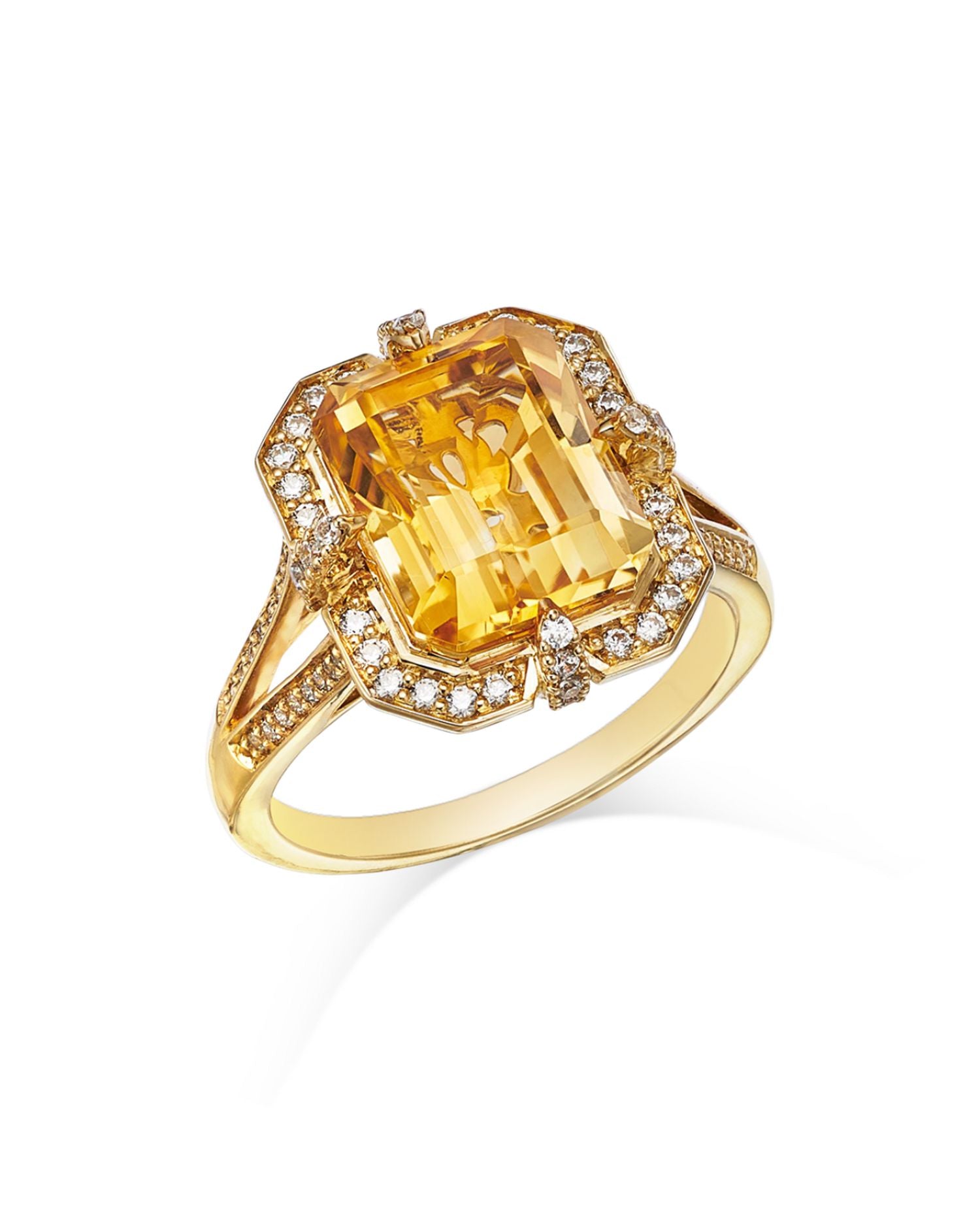 Citrine & Diamond Halo Ring in 14K Yellow Gold