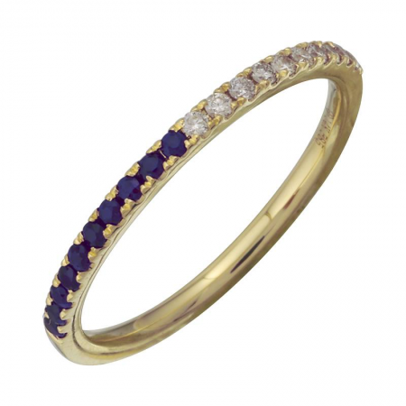 Gold Half Diamond Blue Sapphire Ring