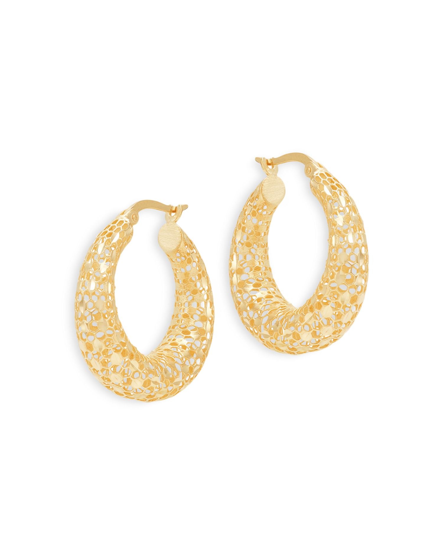 14K Yellow Gold Mesh Design Hoop Earrings - Exclusive