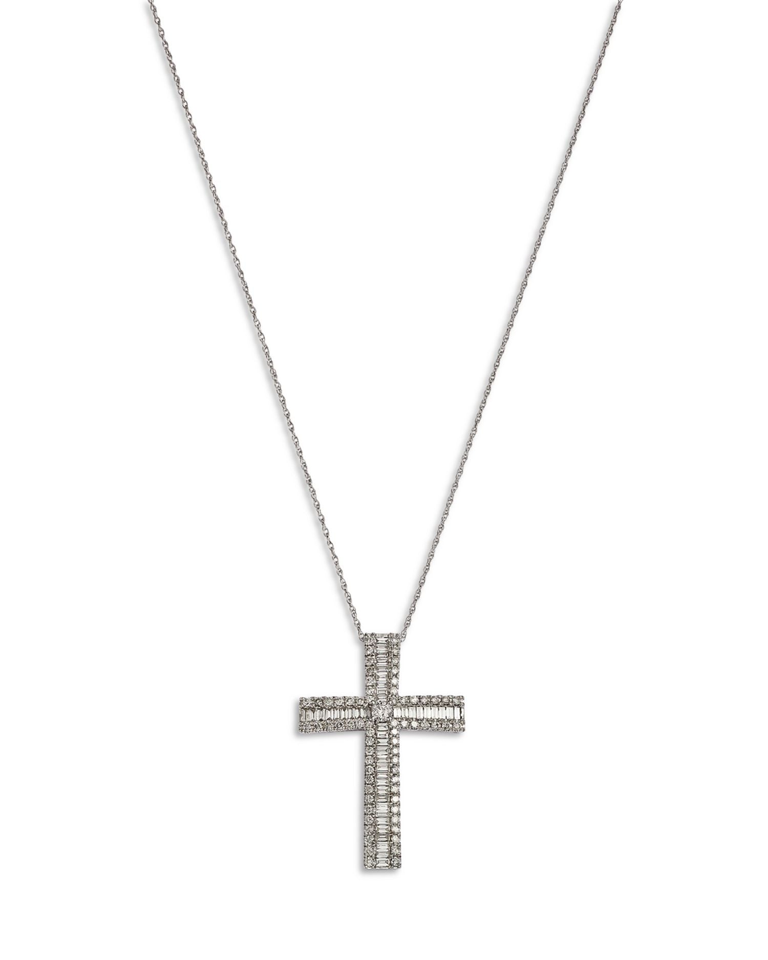 Diamond Cross Pendant Necklace in 14K White Gold, 1.0 ct.t.w.