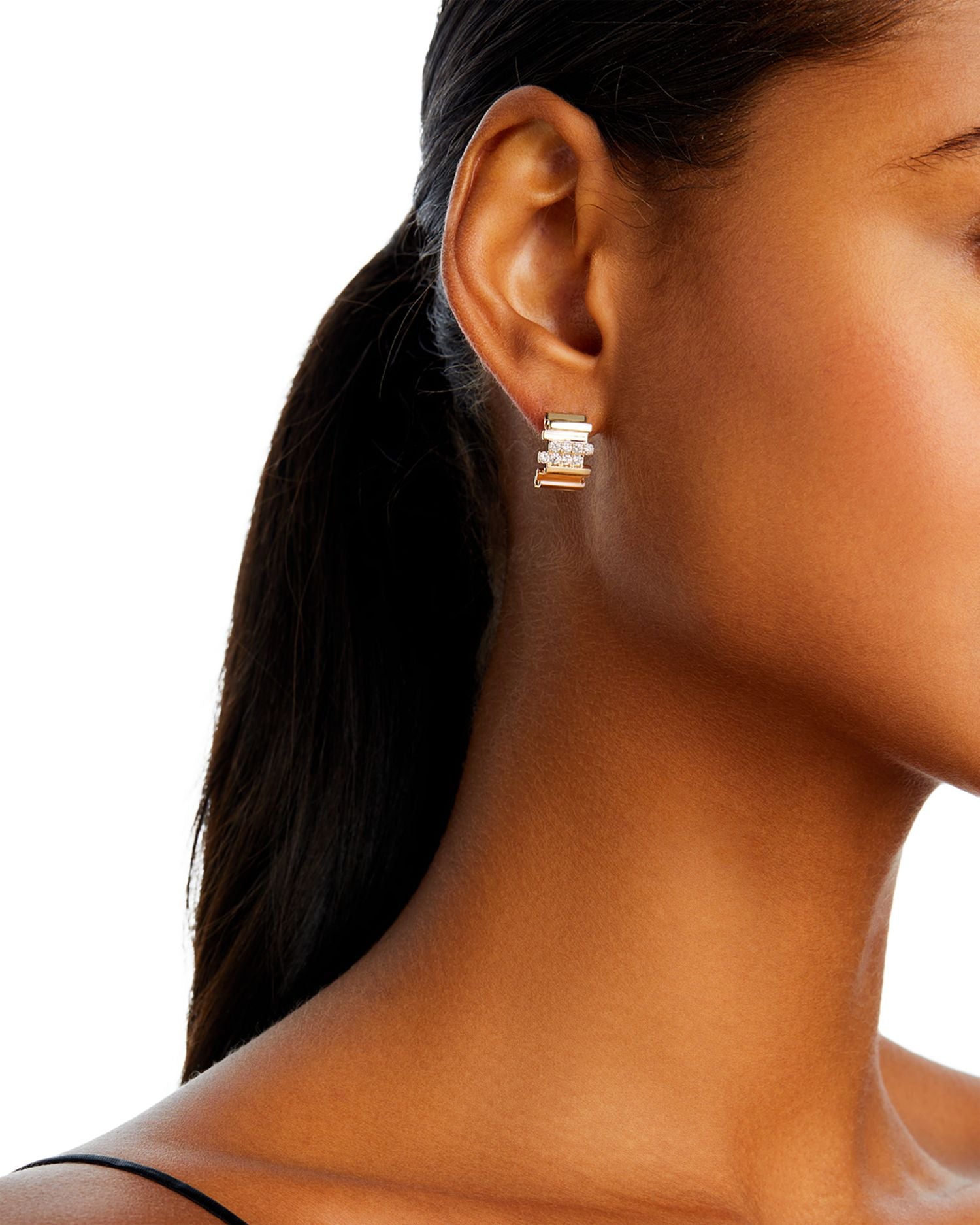 Diamond Asymmetrical Bar Hoop Earrings in 14K Yellow Gold, 0.58 ct. t.w.