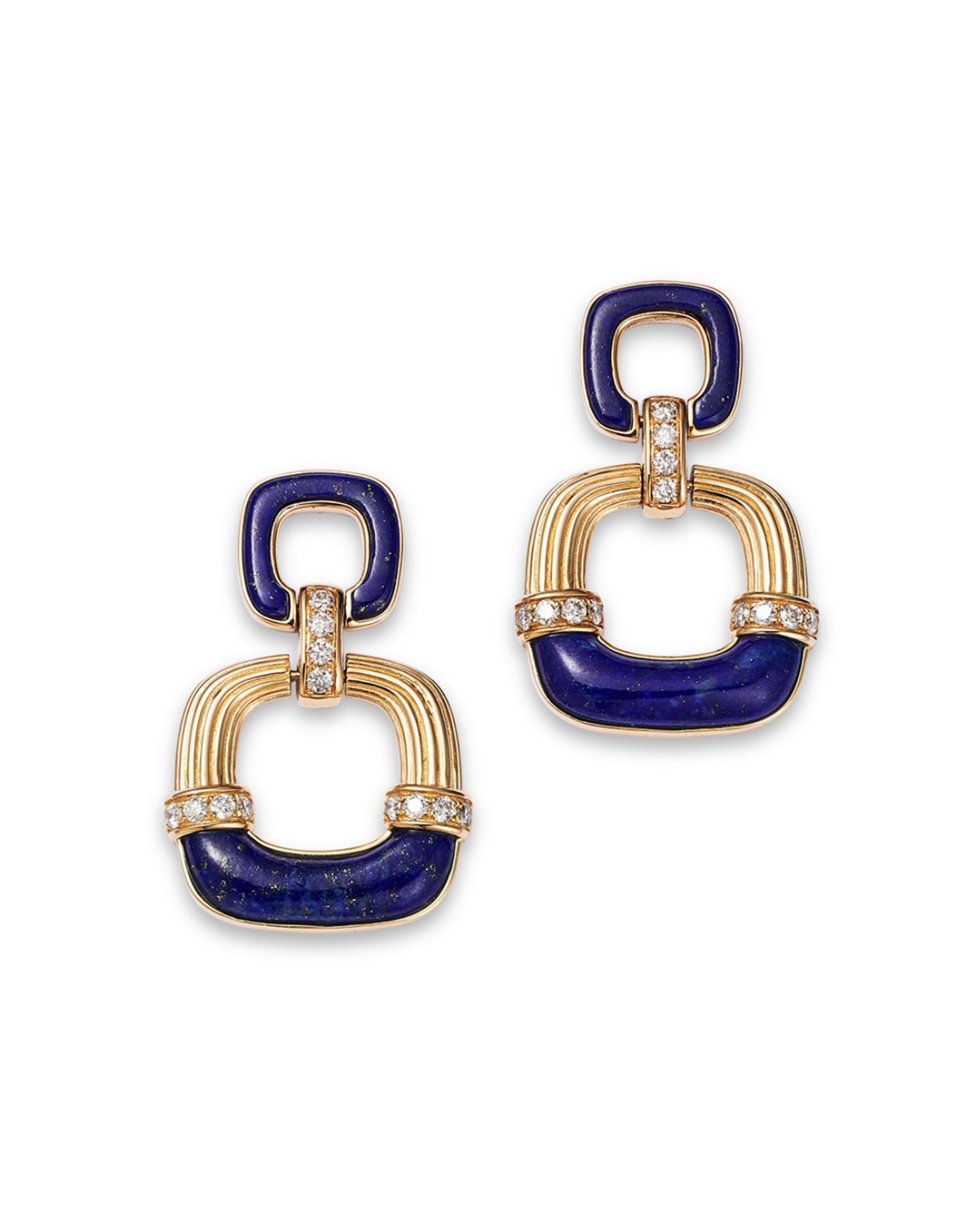 Lapis & Diamond Drop Earrings in 14K Yellow Gold