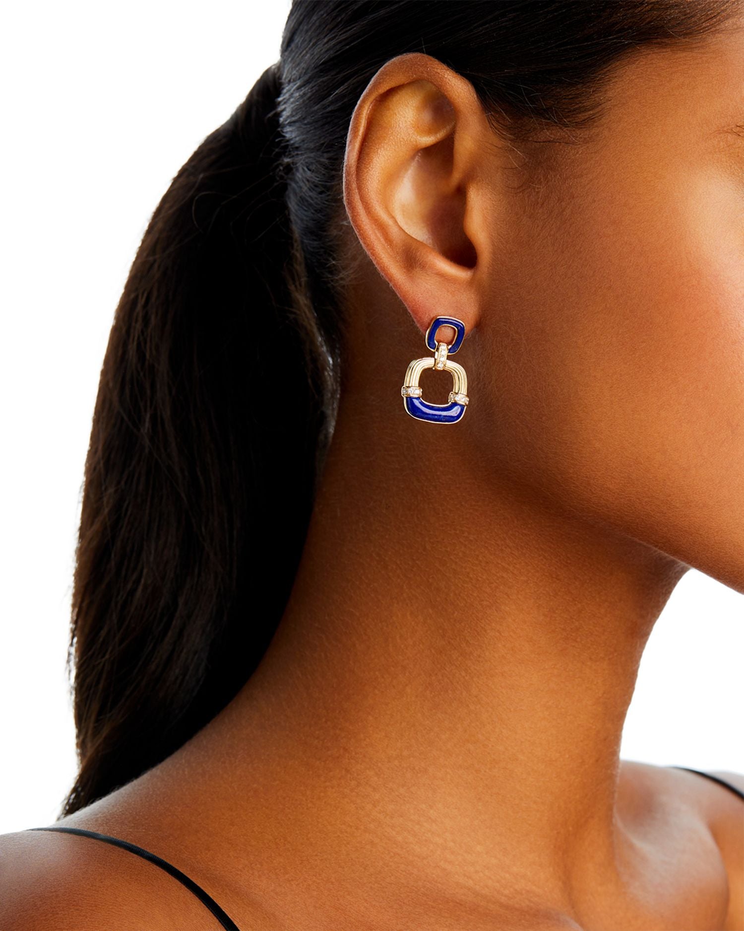 Lapis & Diamond Drop Earrings in 14K Yellow Gold