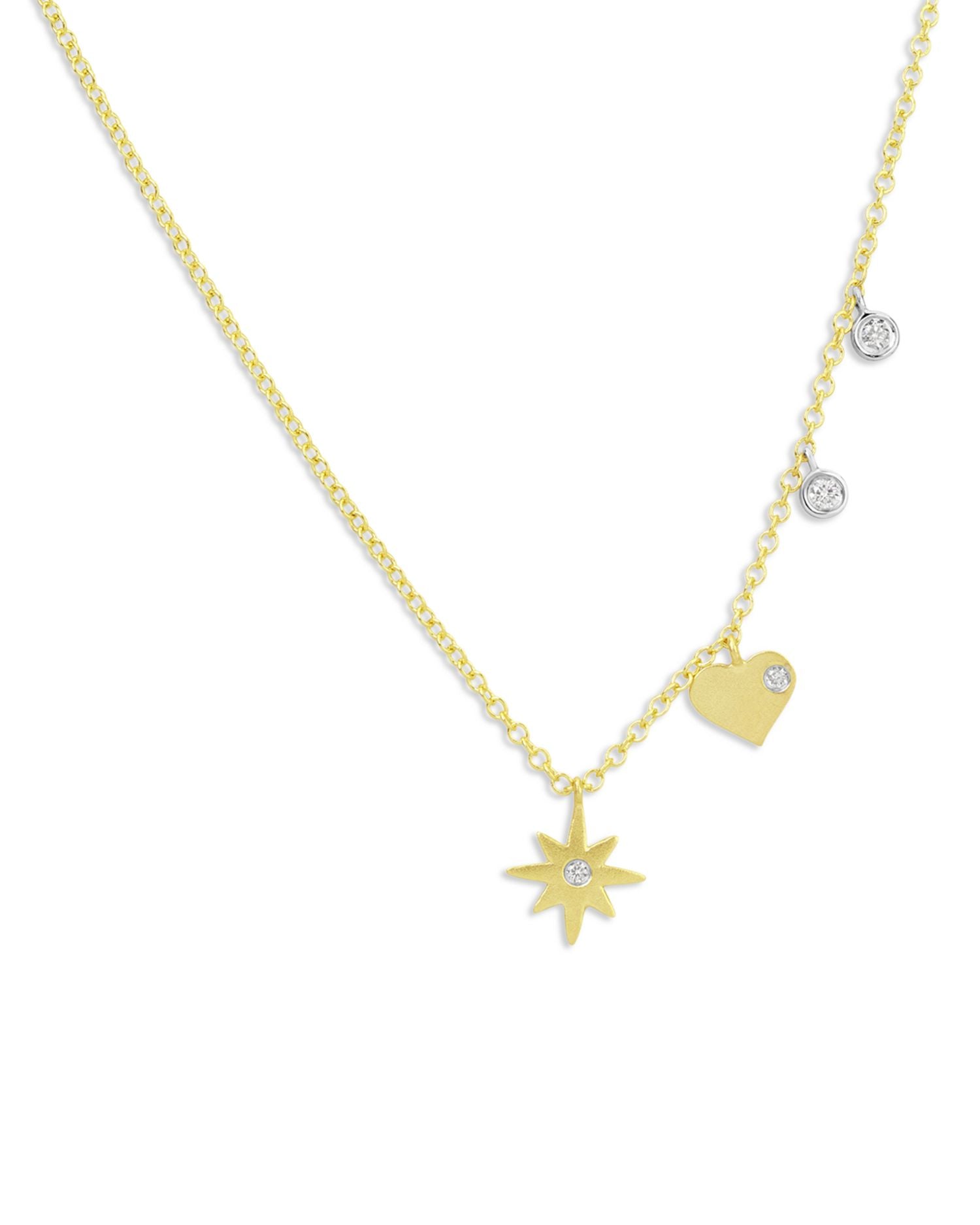 14K White Gold & Yellow Gold Diamond Starburst & Heart Pendant Necklace, 18'