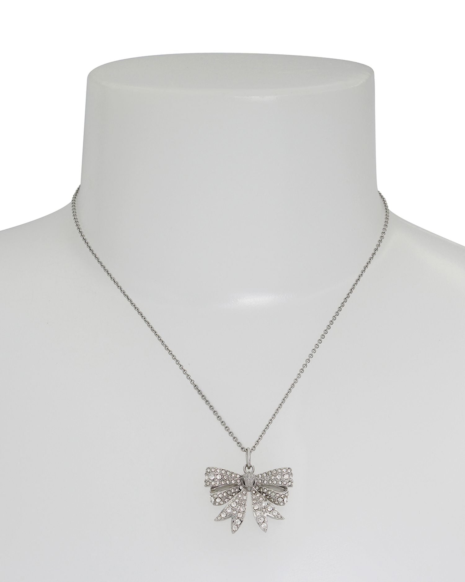 Pavé Eagle Head Bow Mini Pendant Necklace in Rhodium Plated, 16'-18'