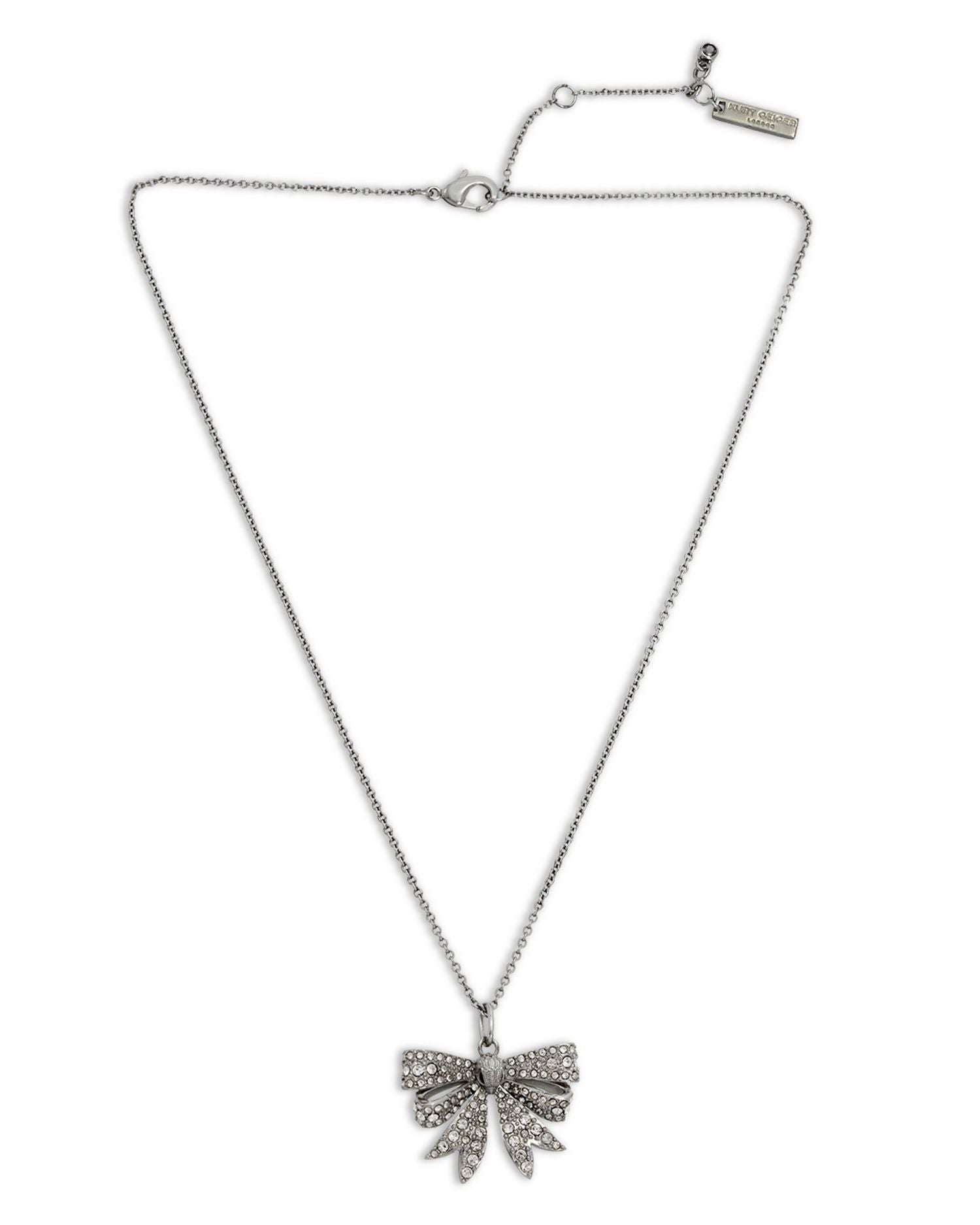 Pavé Eagle Head Bow Mini Pendant Necklace in Rhodium Plated, 16'-18'