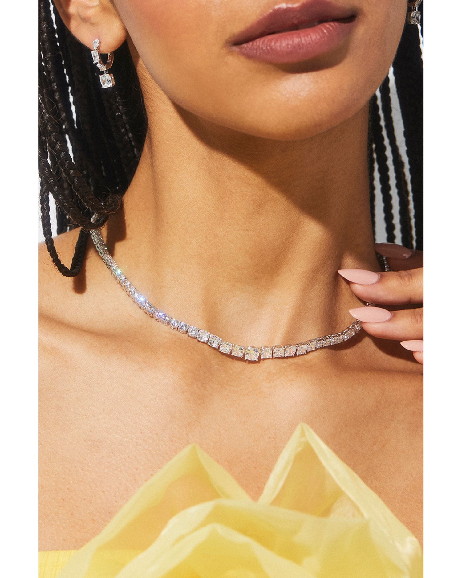 Rockstars Cubic Zirconia Collar Necklace in Rhodium Plated, 16"