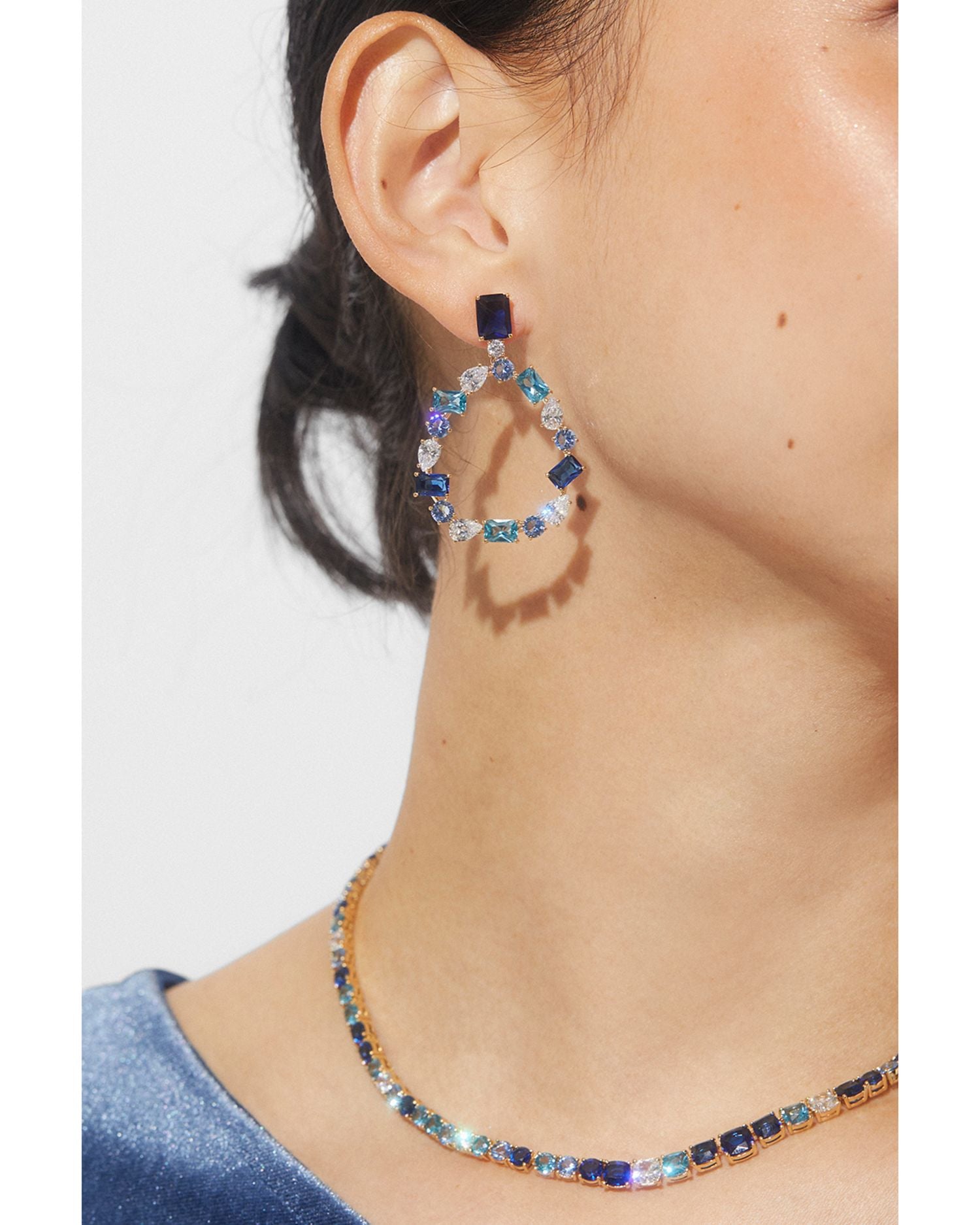 Blue Stone Circle Drop Earrings