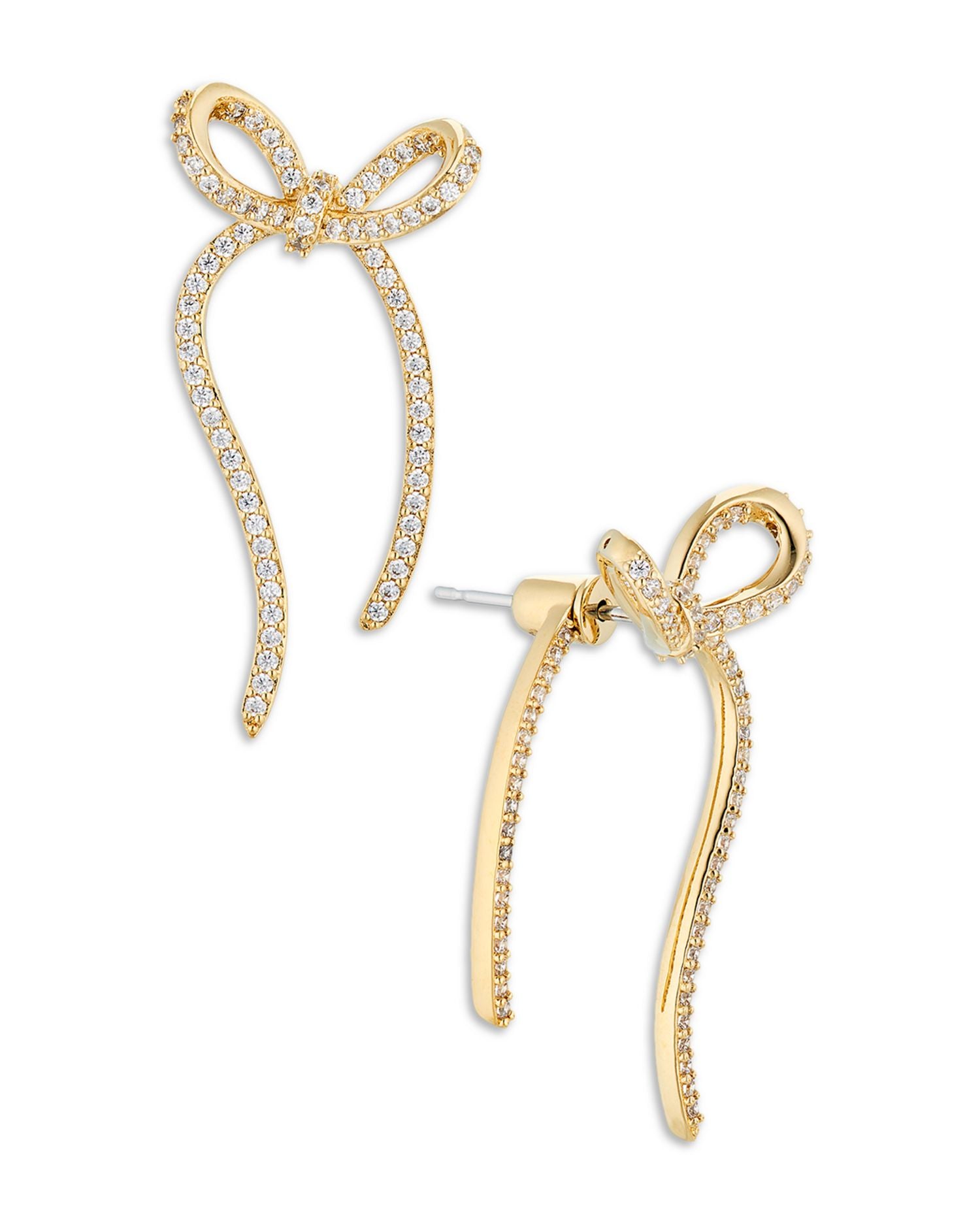 Pavé Bow Front to Back Earrings in 18K Gold Plated