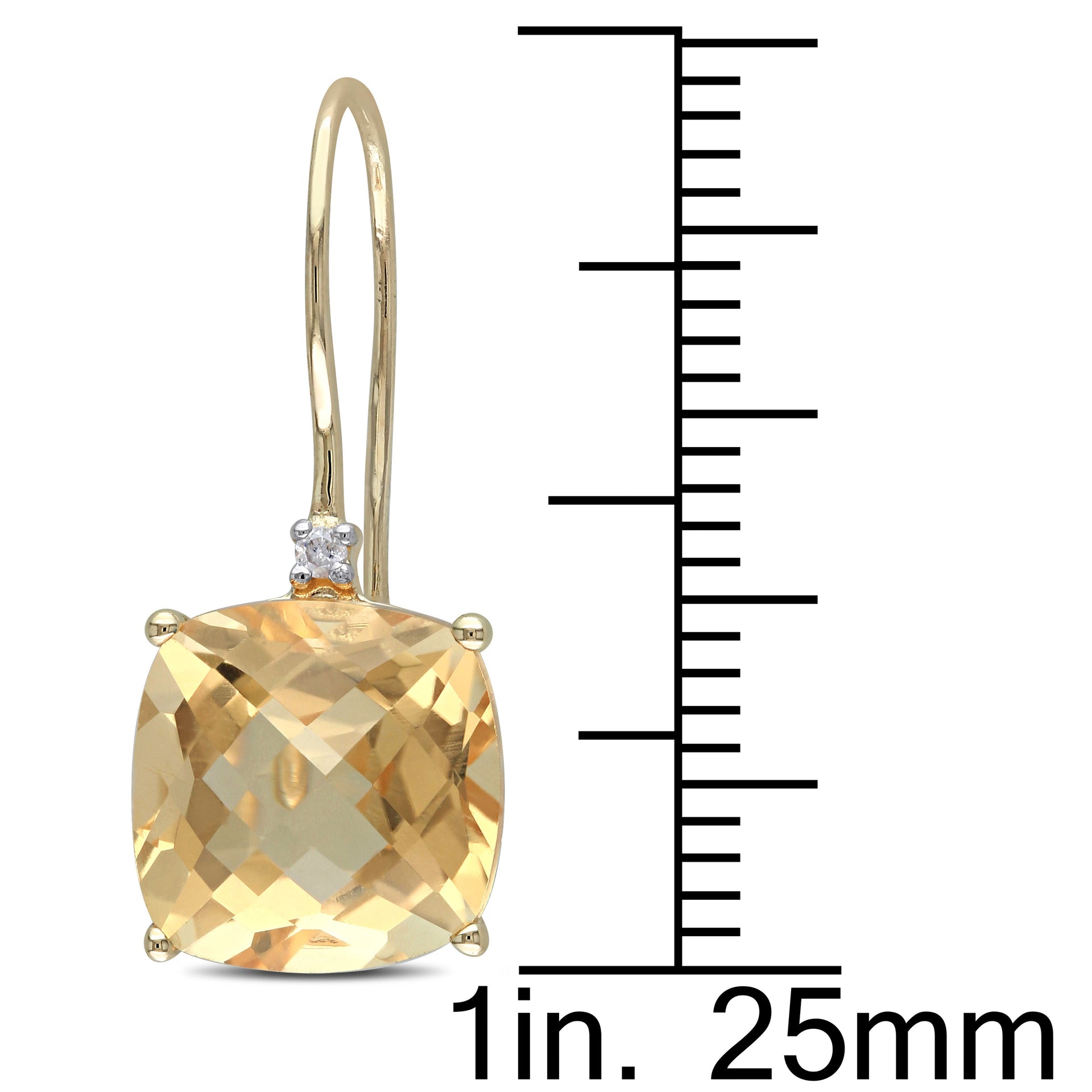 8 CT TGW Cushion Cut Checkerboard Citrine Earrings with Diamonds in 10k Yellow Gold
