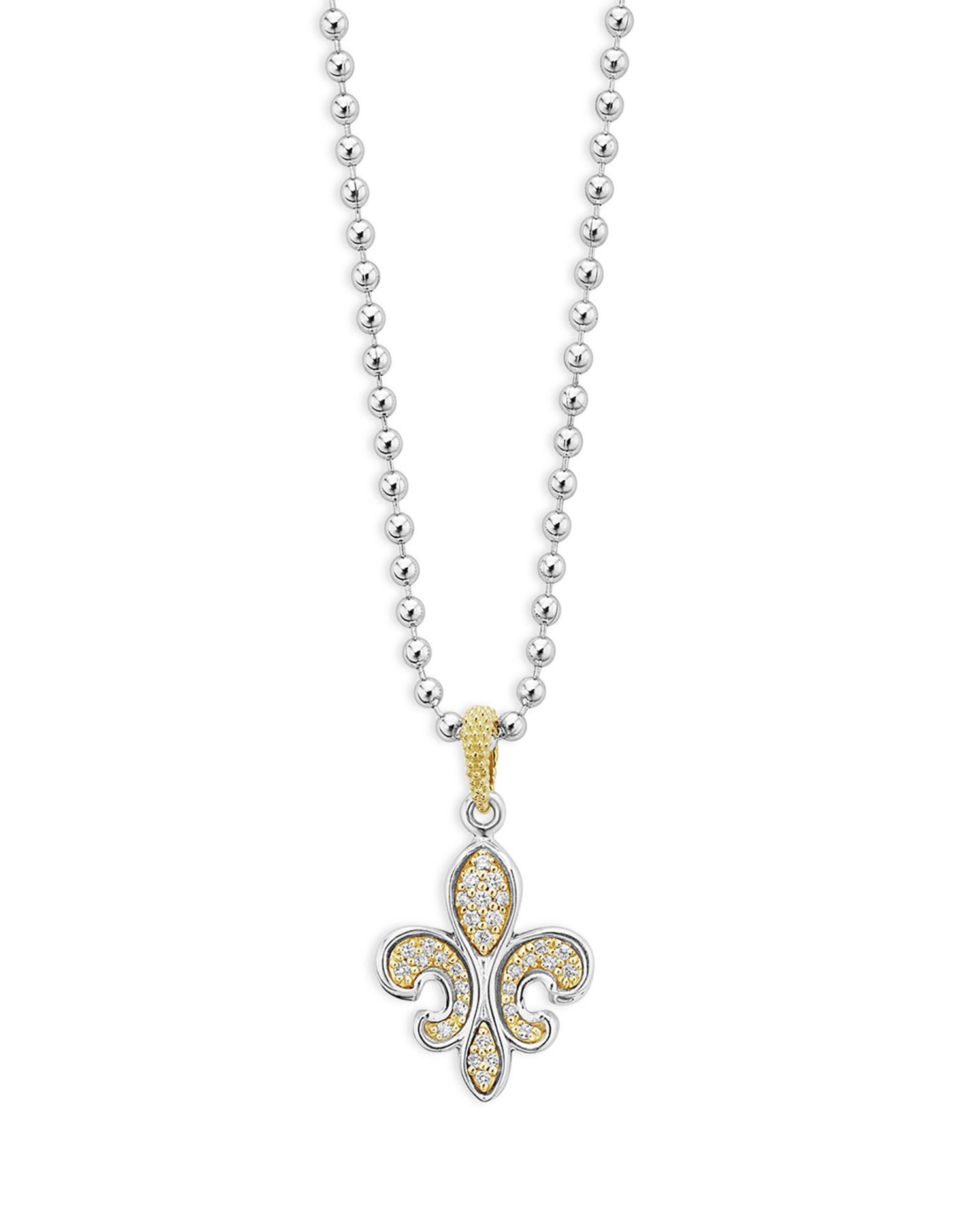 18K Yellow Gold & Sterling Silver Signature Caviar Diamond Fleur de Lys Pendant Necklace, 16-18' - Exclusive