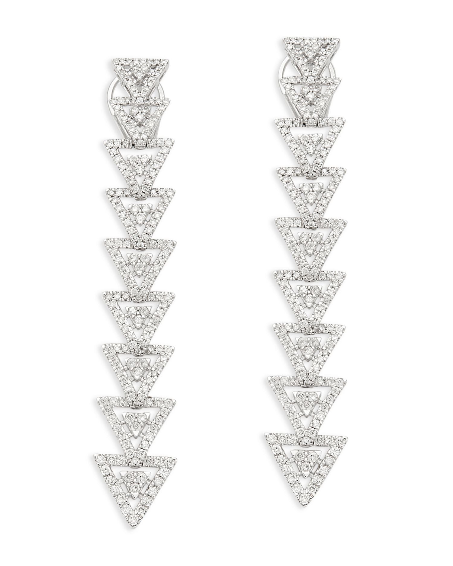 Diamond Triangle Drop Earrings in 14K White Gold, 2.50 ct. t.w.