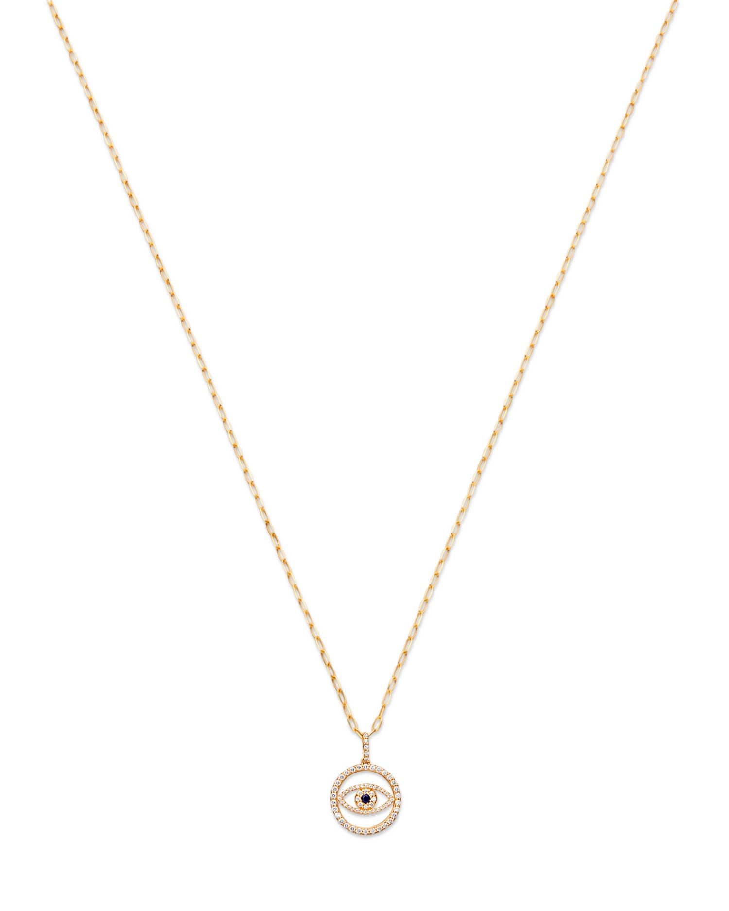 Blue & White Diamond Evil Eye Pendant Necklace in 14K Yellow Gold, 0.50 ct. t.w.