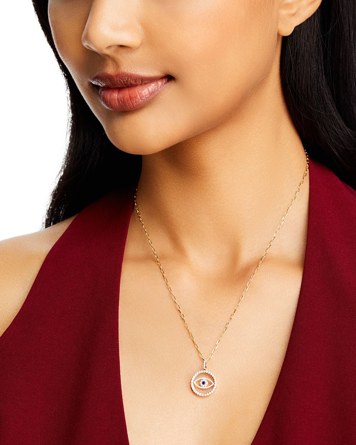 Blue & White Diamond Evil Eye Pendant Necklace in 14K Yellow Gold, 0.50 ct. t.w.