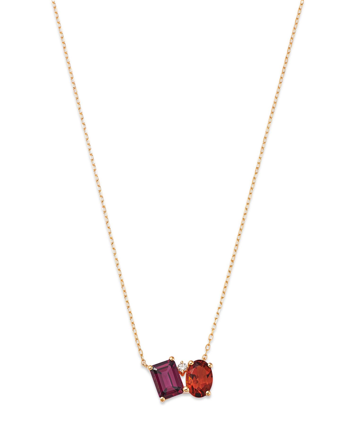 Citrine, Rhodolite, & Diamond Pendant Necklace in 14K Yellow Gold, 18'