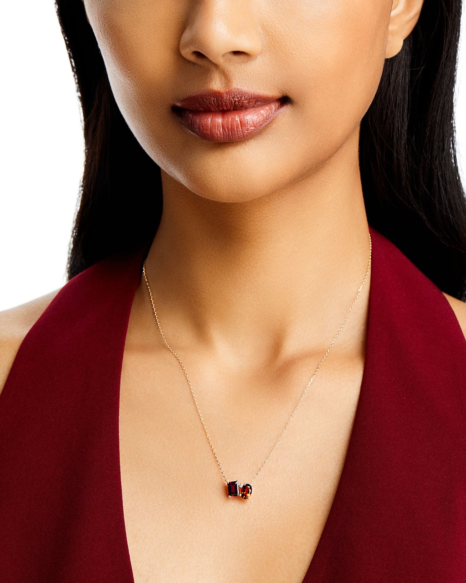 Citrine, Rhodolite, & Diamond Pendant Necklace in 14K Yellow Gold, 18'