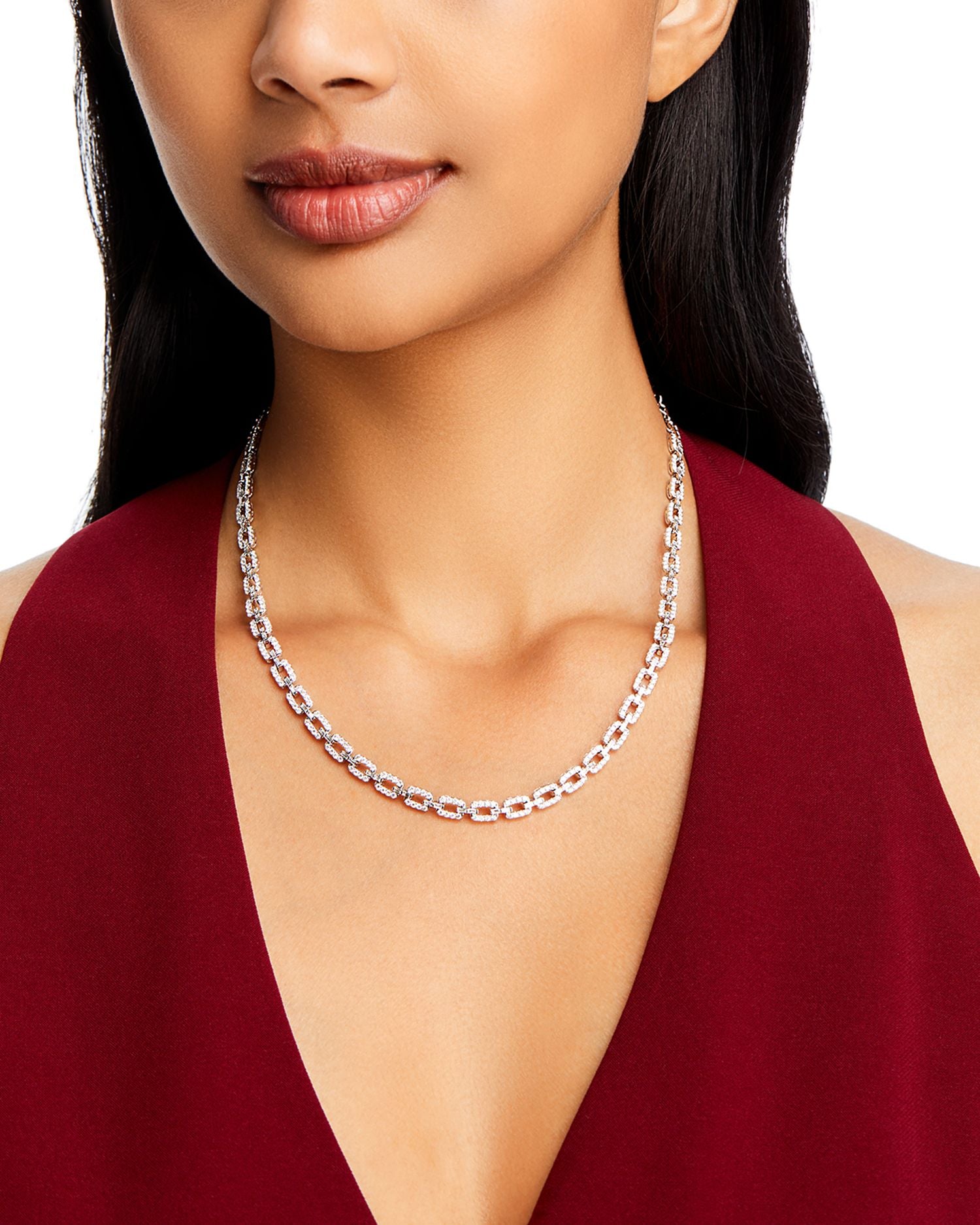 Diamond Geometric Link Tennis Necklace in 14K White Gold, 4.15 ct. t.w.