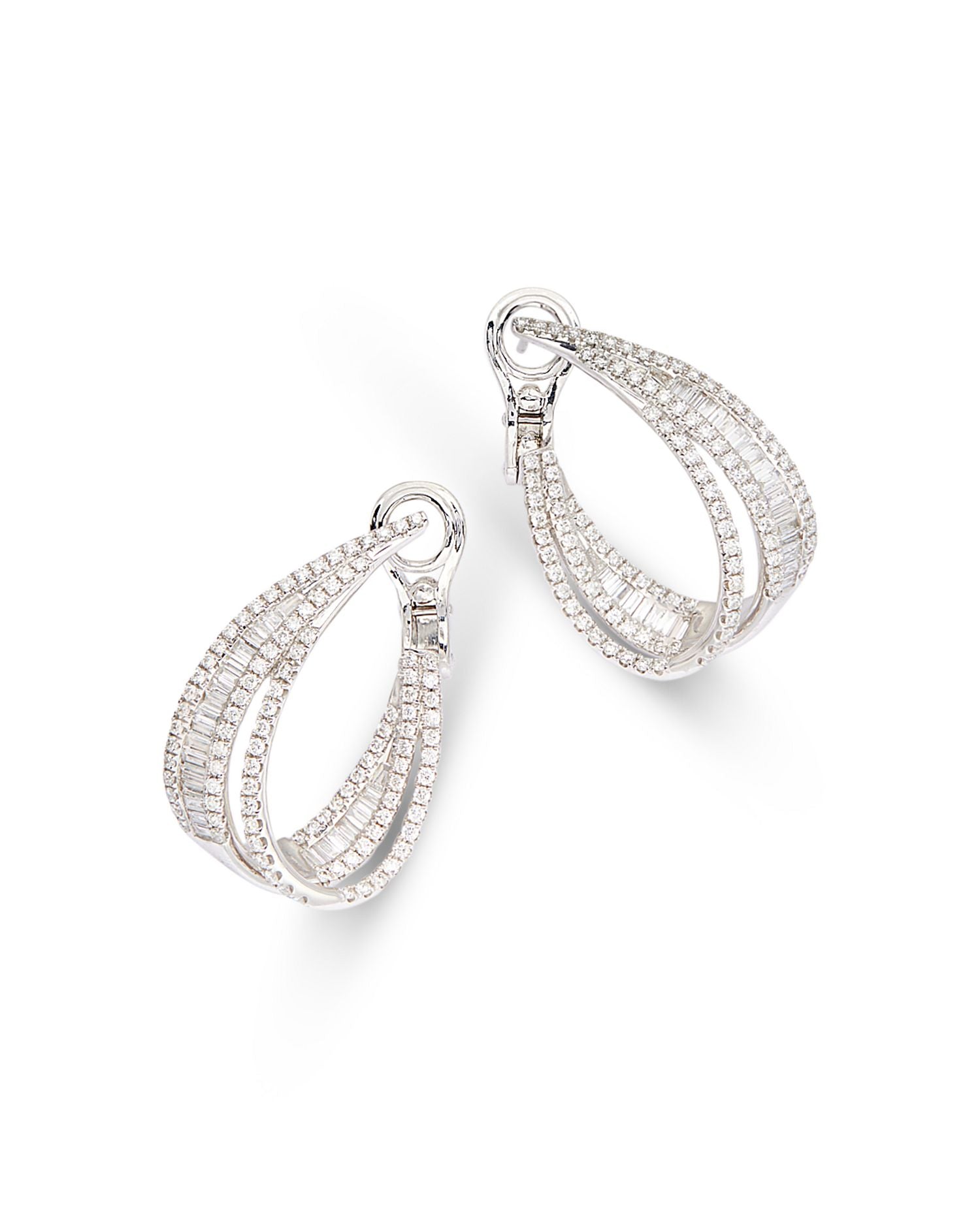 Diamond Baguette Hoop Earrings in 14K White Gold, 2.20 ct. t.w.