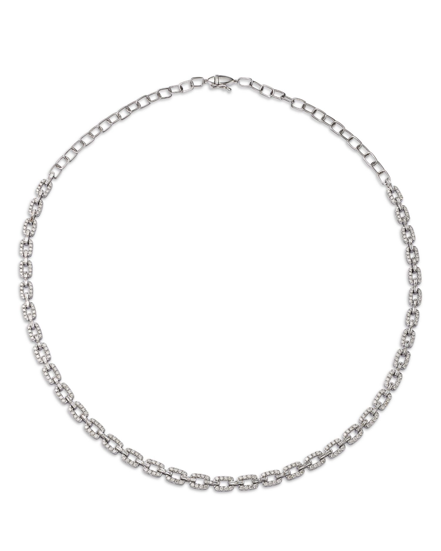 Diamond Geometric Link Tennis Necklace in 14K White Gold, 4.15 ct. t.w.