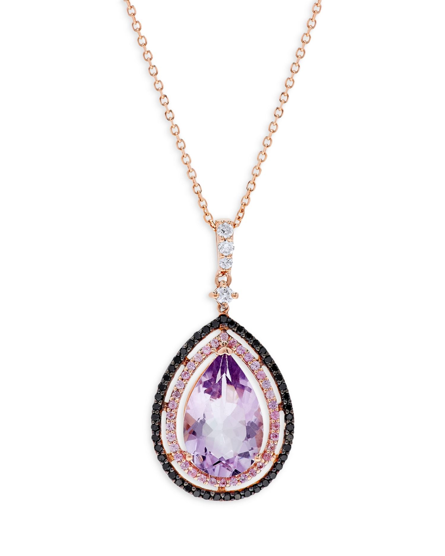 Rose Amethyst & Diamond Statement Pendant Necklace in 14K Rose Gold, 16'