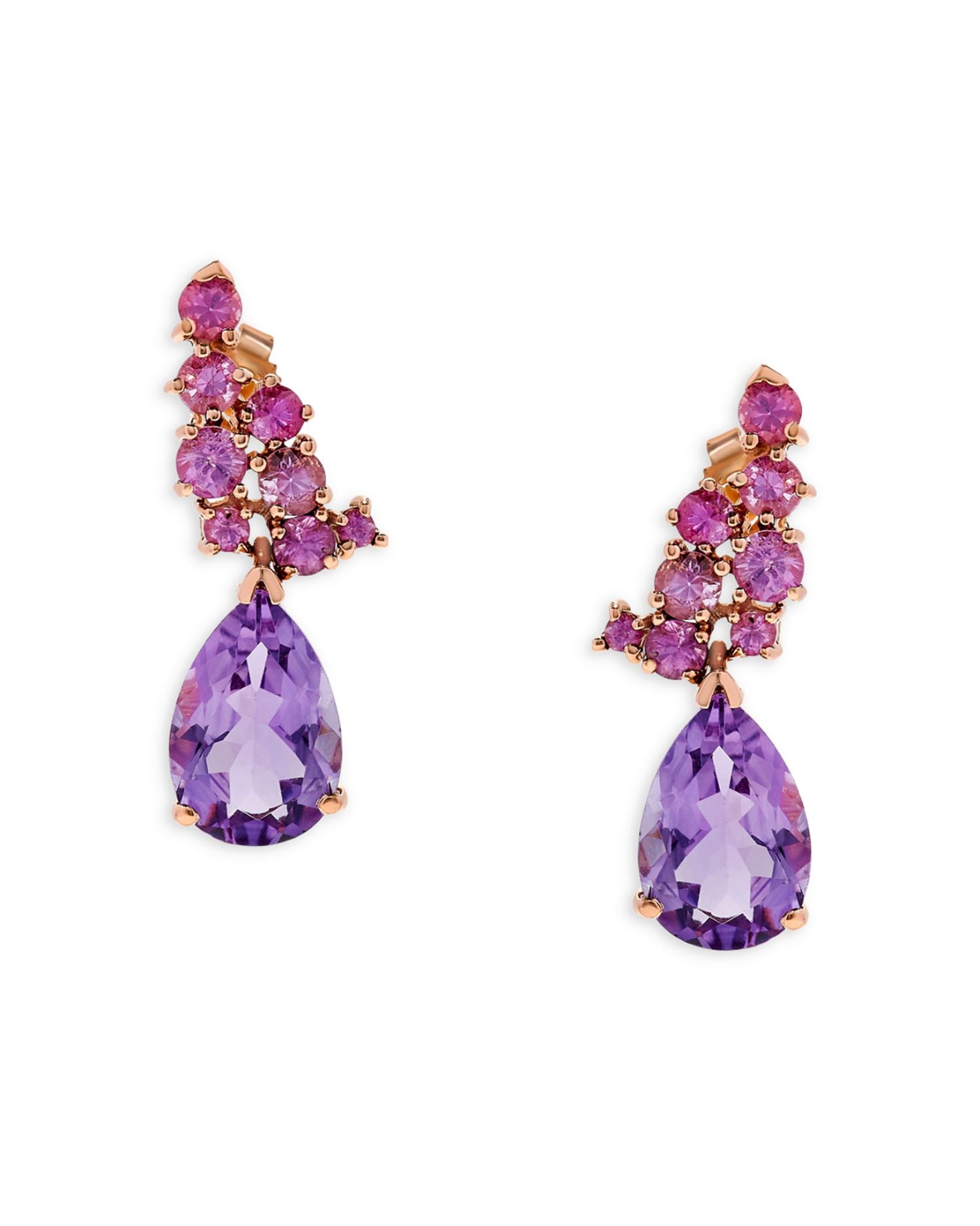 Rose Amethyst Drop Earrings in 14K Rose Gold