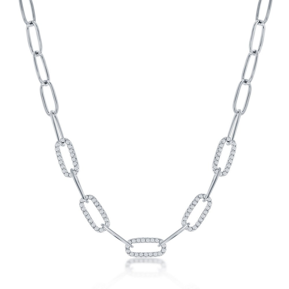 Sterling Silver or Gold Plated Over Sterling Silver 5mm CZ Paperclip Necklace