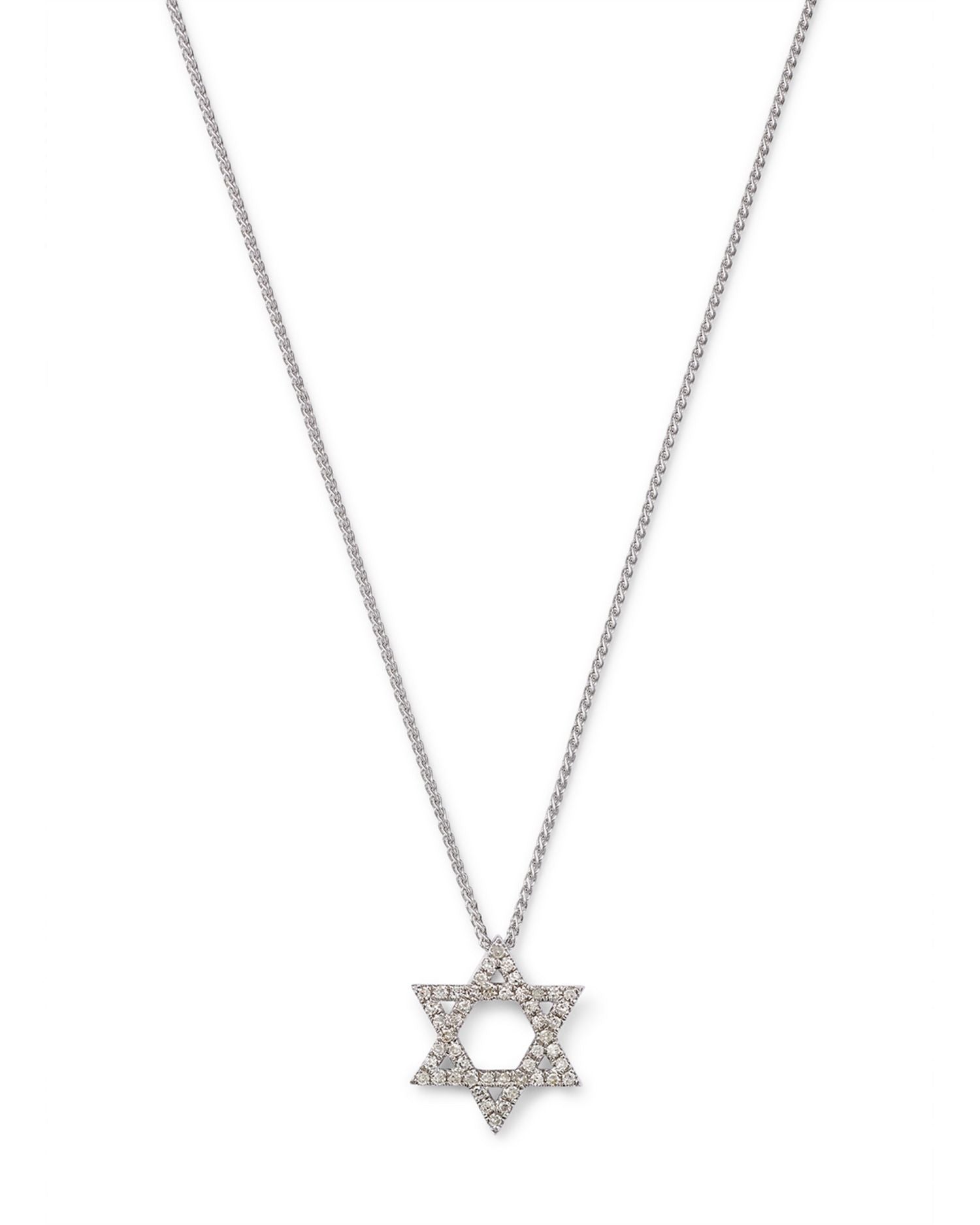 Diamond Star of David Pendant Necklace in 14K White Gold, 0.14 ct. t.w.