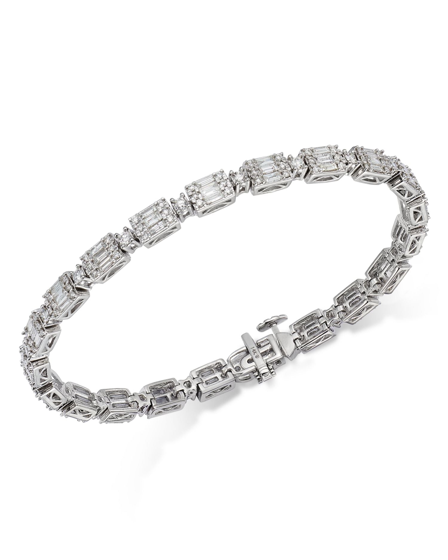 Diamond Round & Baguette  Tennis Bracelet in 14K White Gold, 3.0 ct. t.w.