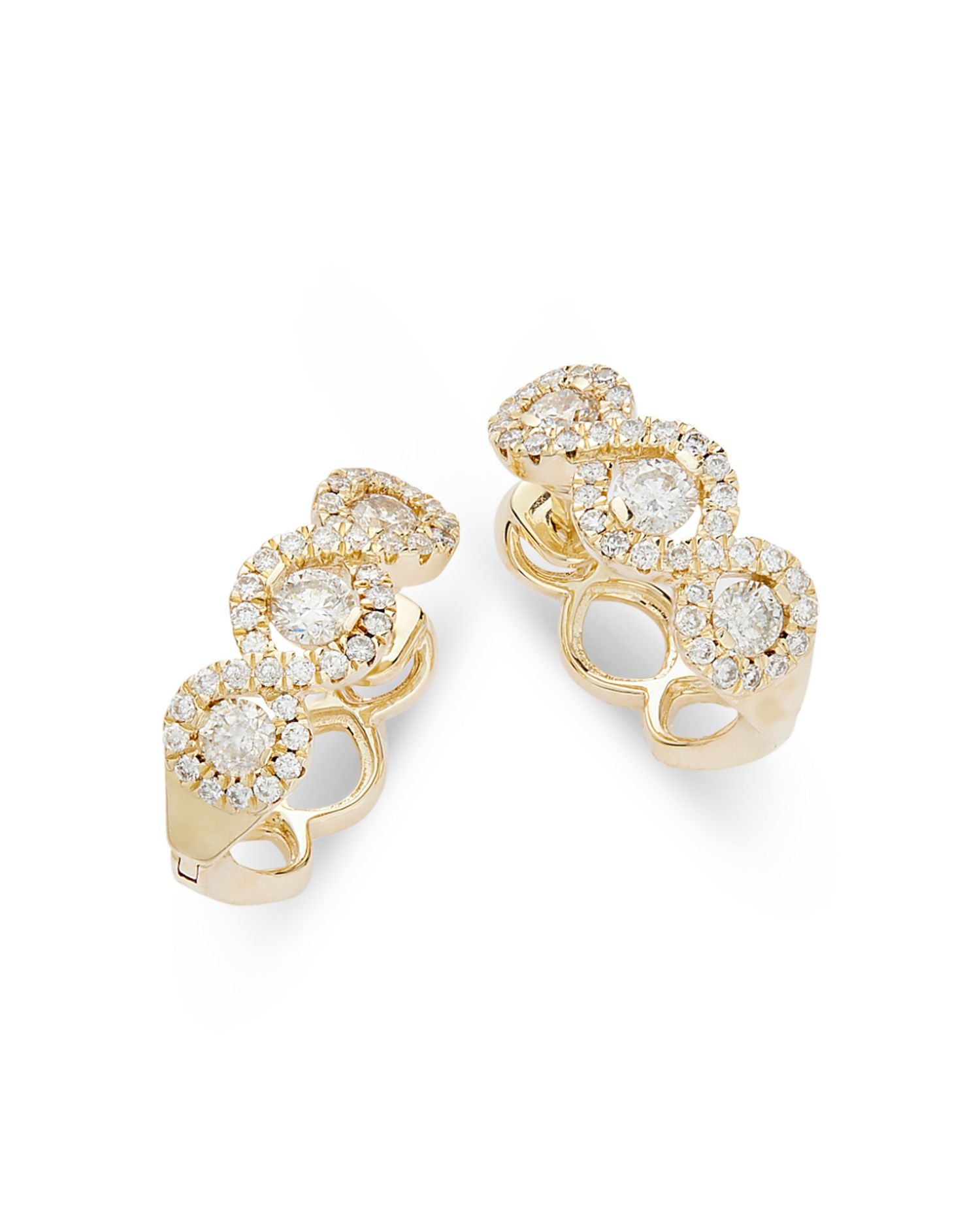 Diamond Halo Small Hoop Earrings in 14K Yellow Gold, 0.75 ct. t.w.