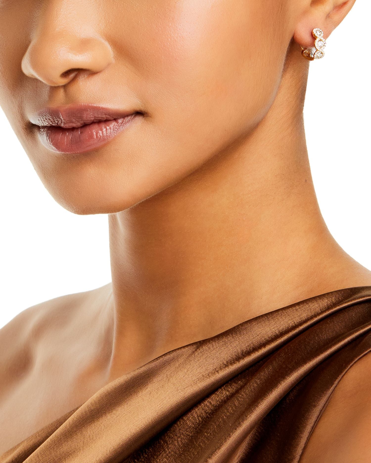 Diamond Halo Small Hoop Earrings in 14K Yellow Gold, 0.75 ct. t.w.